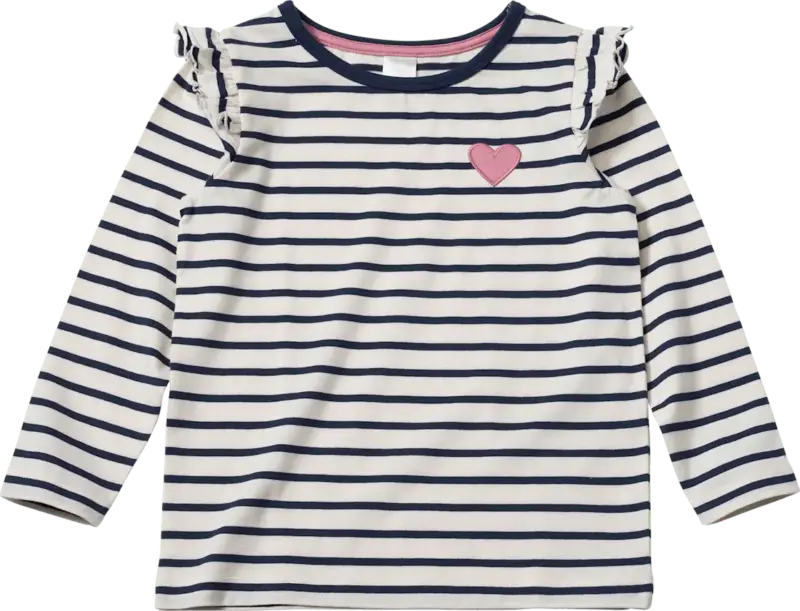 ALANA Langarmshirt mit Herz-Applikation, blau + weiß, Gr. 128