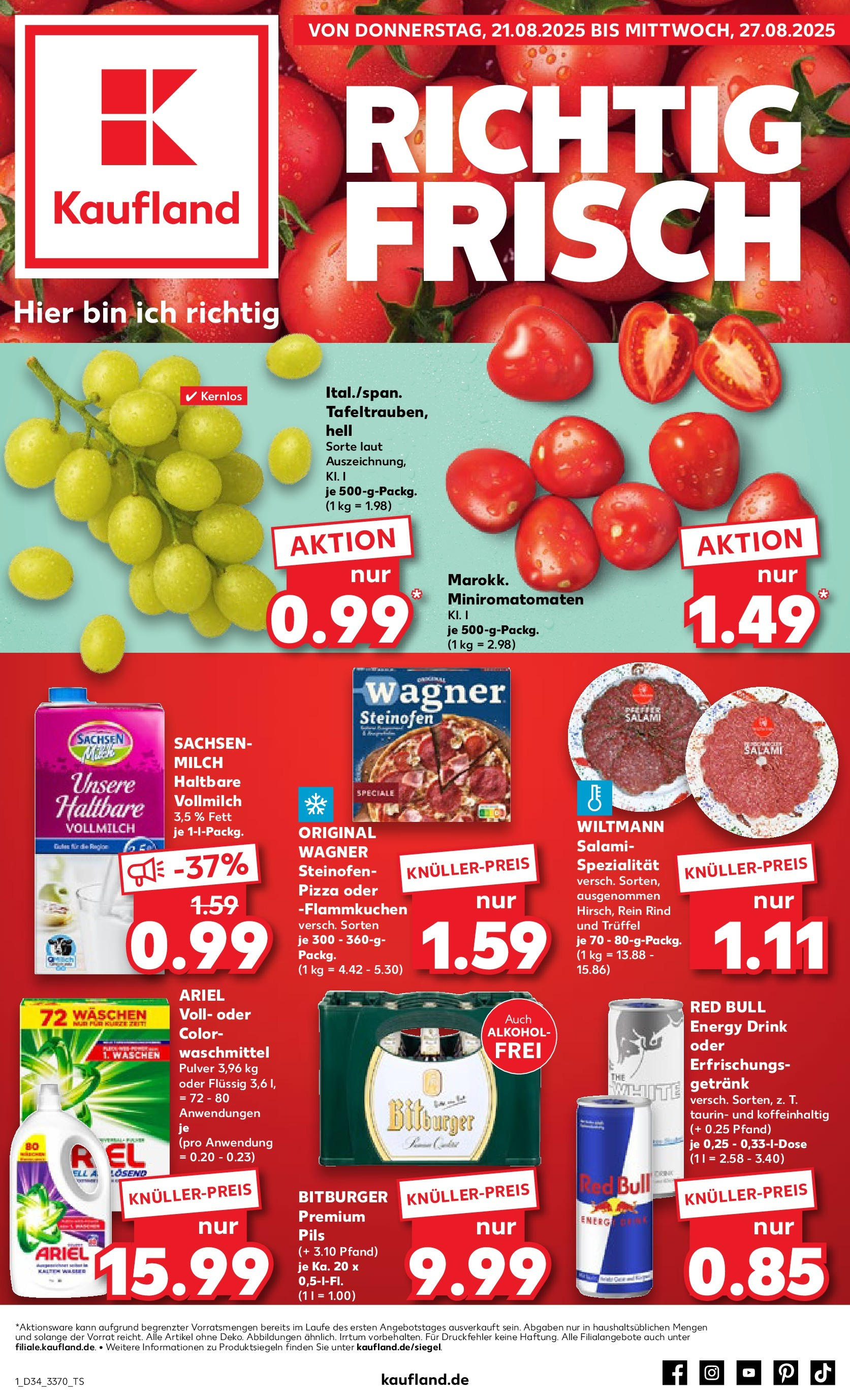 Prospekt Kaufland ab 21.08.2025 » Angebote Online zum Blättern | Seite: 1 | Produkte: Bitburger, Milch, Energy, Ariel