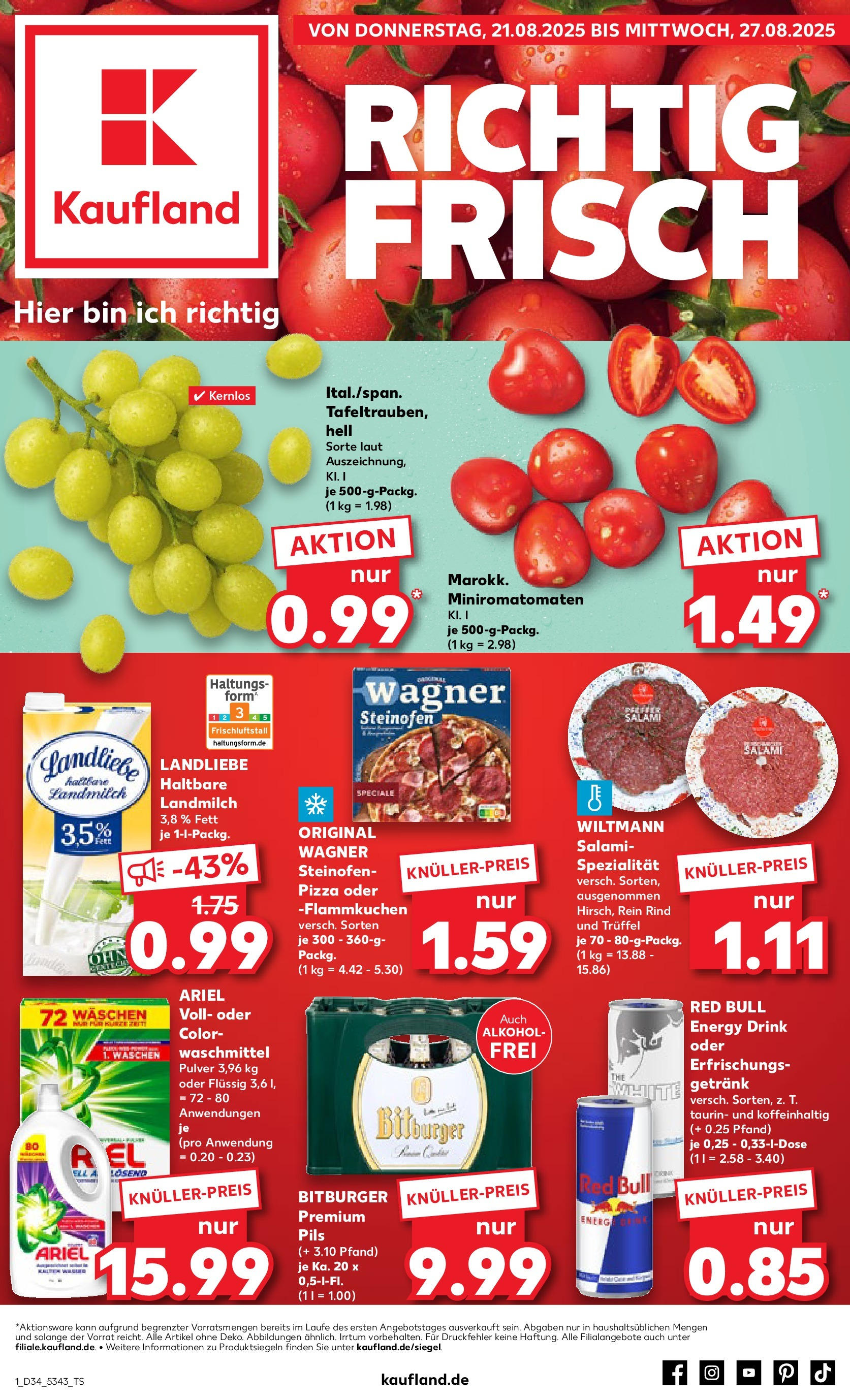 Prospekt Kaufland ab 21.08.2025 » Angebote Online zum Blättern | Seite: 1 | Produkte: Bitburger, Red bull, Energy, Pils