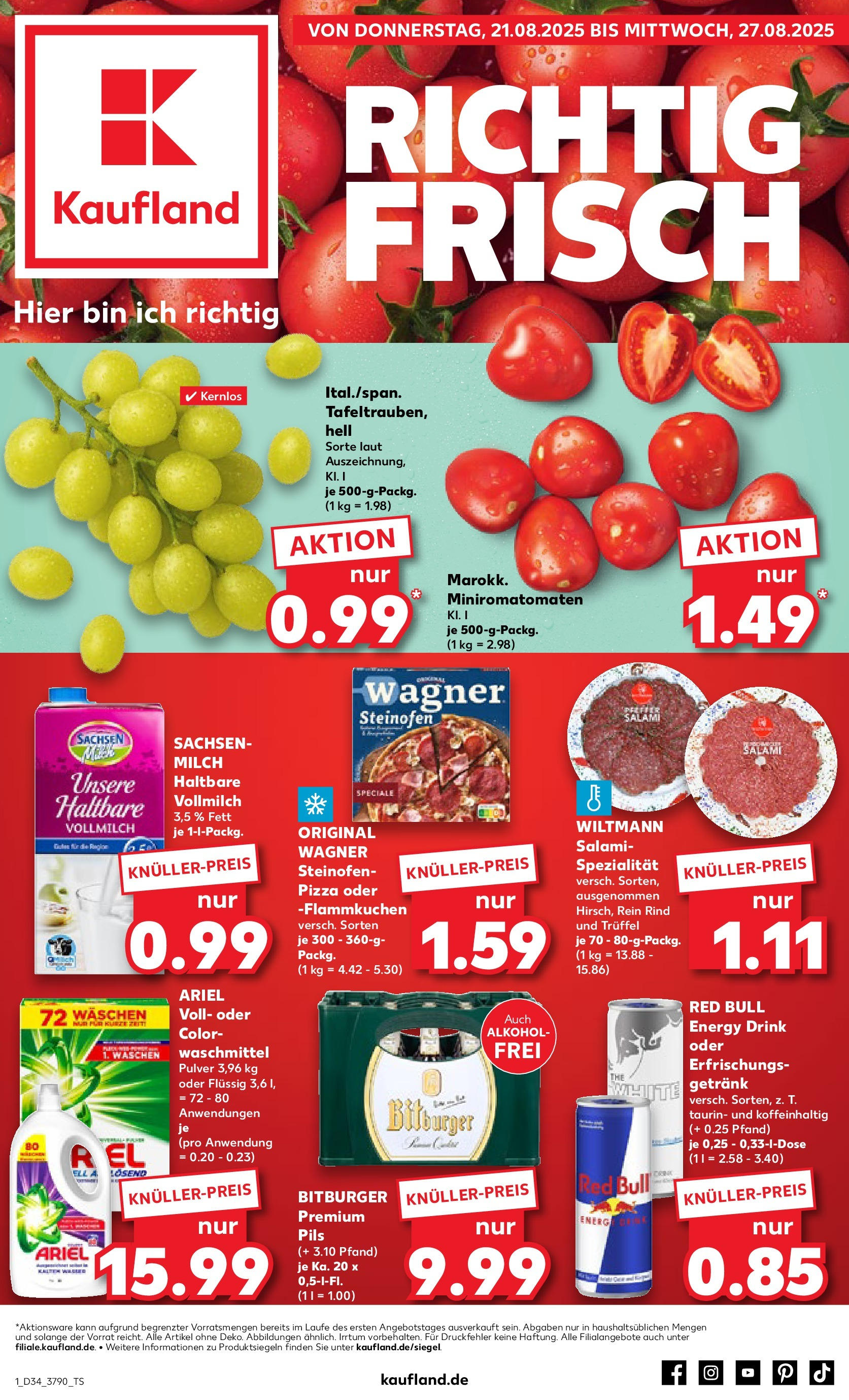 Prospekt Kaufland ab 21.08.2025 » Angebote Online zum Blättern | Seite: 1 | Produkte: Red bull, Pils, Waschmittel, Salami