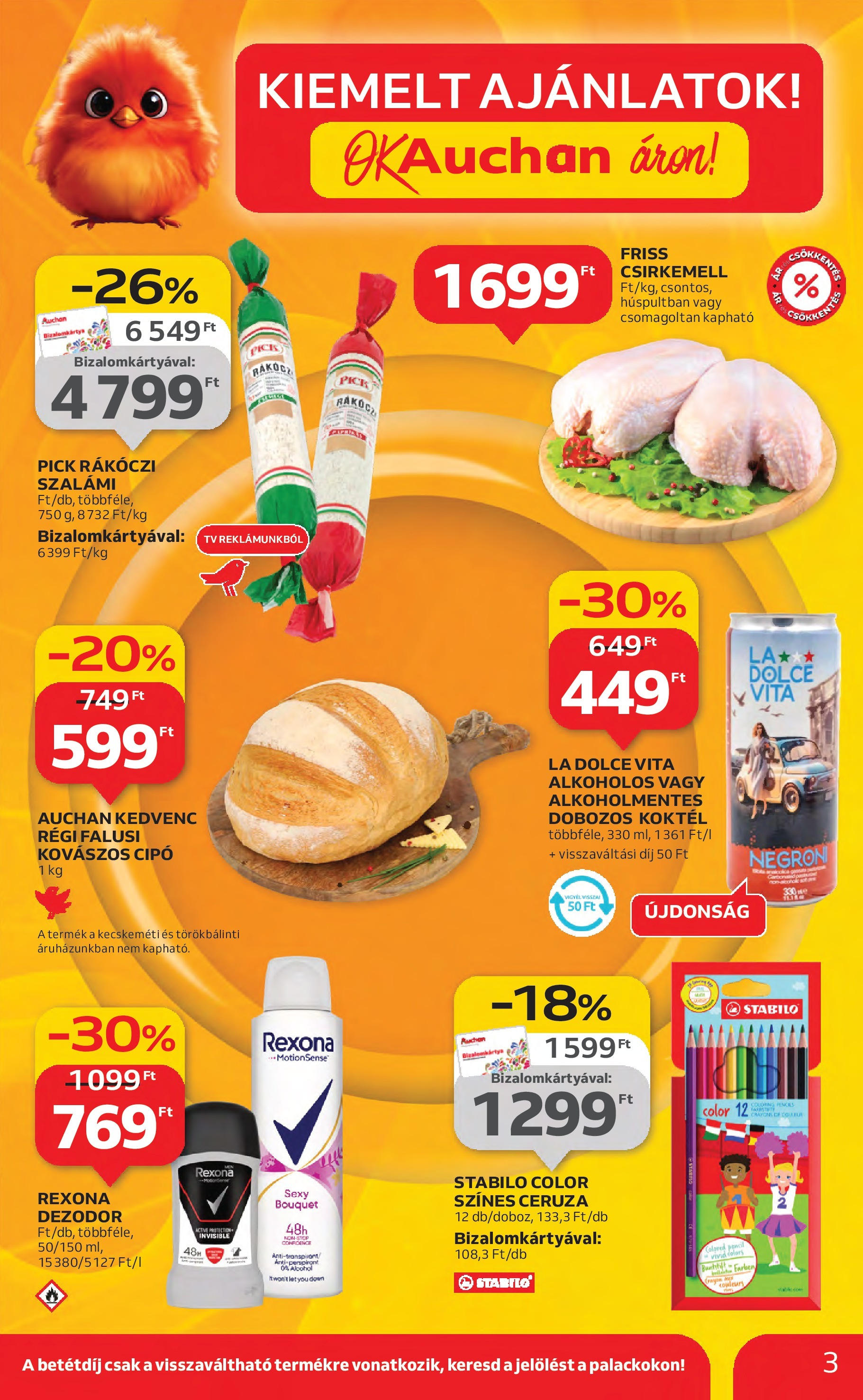 Akciós újság új Auchan - 2025.08.21. -tól/töl ⏳ | Oldal: 3 | Termékek: Kovászos cipó, Szalámi, Dezodor, Csirkemell Auchan Akciós újság - 2025.08.21. -tól/töl > akció, lapozható szórólap 🛍️ | Oldal: 3 | Termékek: Kovászos cipó, Szalámi, Dezodor, Csirkemell