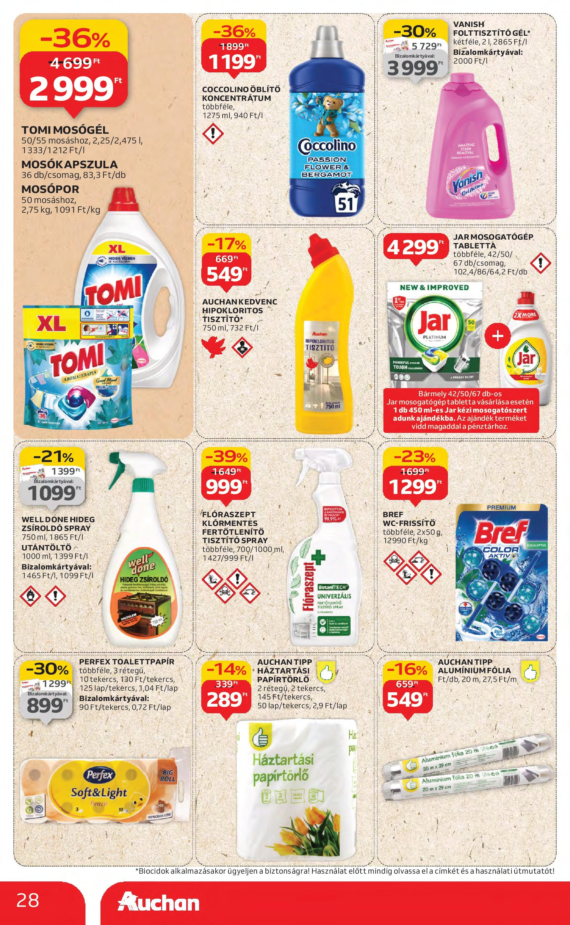 Akciós újság új Auchan - 2025.08.21. -tól/töl ⏳ | Oldal: 28 | Termékek: Mosógél, Öblítő, Folttisztító, Mosogatógép tabletta Auchan Akciós újság - 2025.08.21. -tól/töl > akció, lapozható szórólap 🛍️ | Oldal: 28 | Termékek: Mosógél, Öblítő, Folttisztító, Mosogatógép tabletta