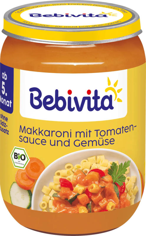 Bebivita Menü Makkaroni mit Tomatensauce und Gemüse ab dem 5. Monat