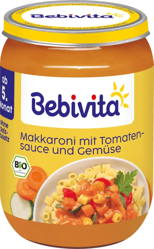 Bebivita Menü Makkaroni mit Tomatensauce und Gemüse ab dem 5. Monat