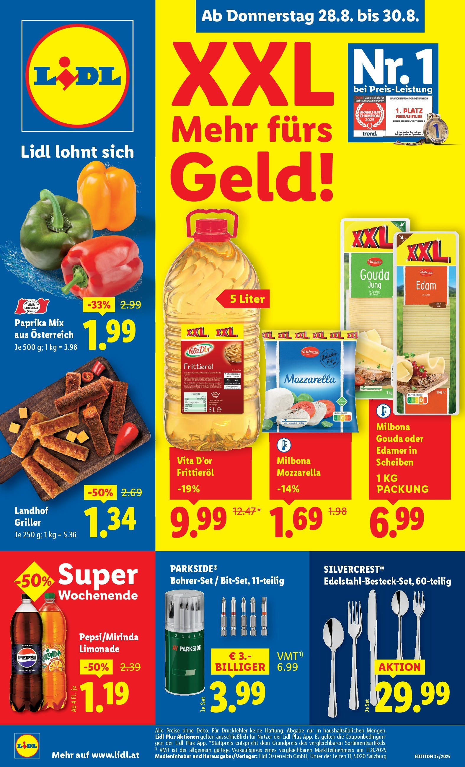 Lidl Flugblatt - Wien, Langenzersdorf, Zwettl ab 28.08.2025 - Angebote ab donnerstag | Seite: 1 | Produkte: Huile à frire