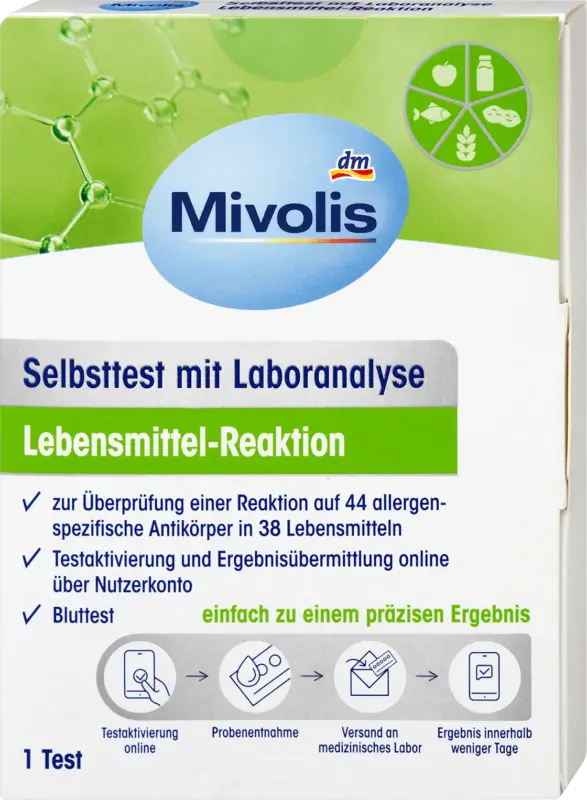 Mivolis Selbsttest mit Laboranalyse Lebensmittel-Reaktion, 1 Anwendung