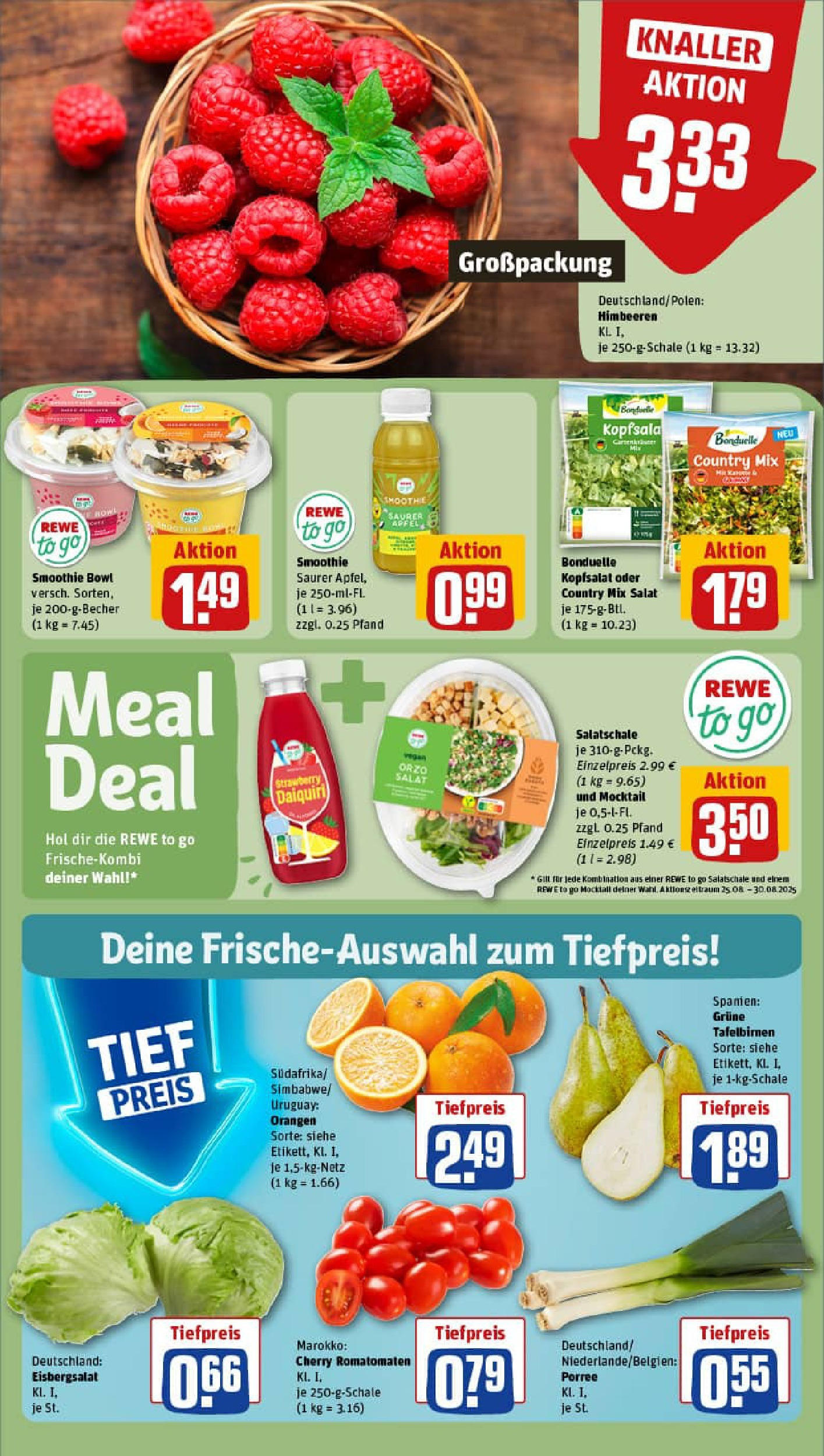 REWE Prospekt ab 25.08.2025 zum Blättern » Angebote | Seite: 6 | Produkte: Himbeeren, Orangen, Eisbergsalat, Salat REWE Prospekt ab 25.08.2025 zum Blättern » Angebote | Seite: 6 | Produkte: Himbeeren, Orangen, Eisbergsalat, Salat