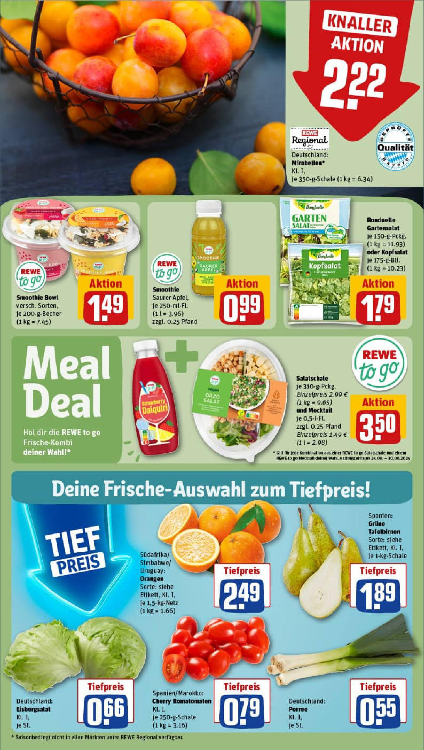 REWE Prospekt ab 24.08.2025 zum Blättern » Angebote | Seite: 6 | Produkte: Äpfel, Orangen, Eisbergsalat, Salat REWE Prospekt ab 24.08.2025 zum Blättern » Angebote | Seite: 6 | Produkte: Äpfel, Orangen, Eisbergsalat, Salat