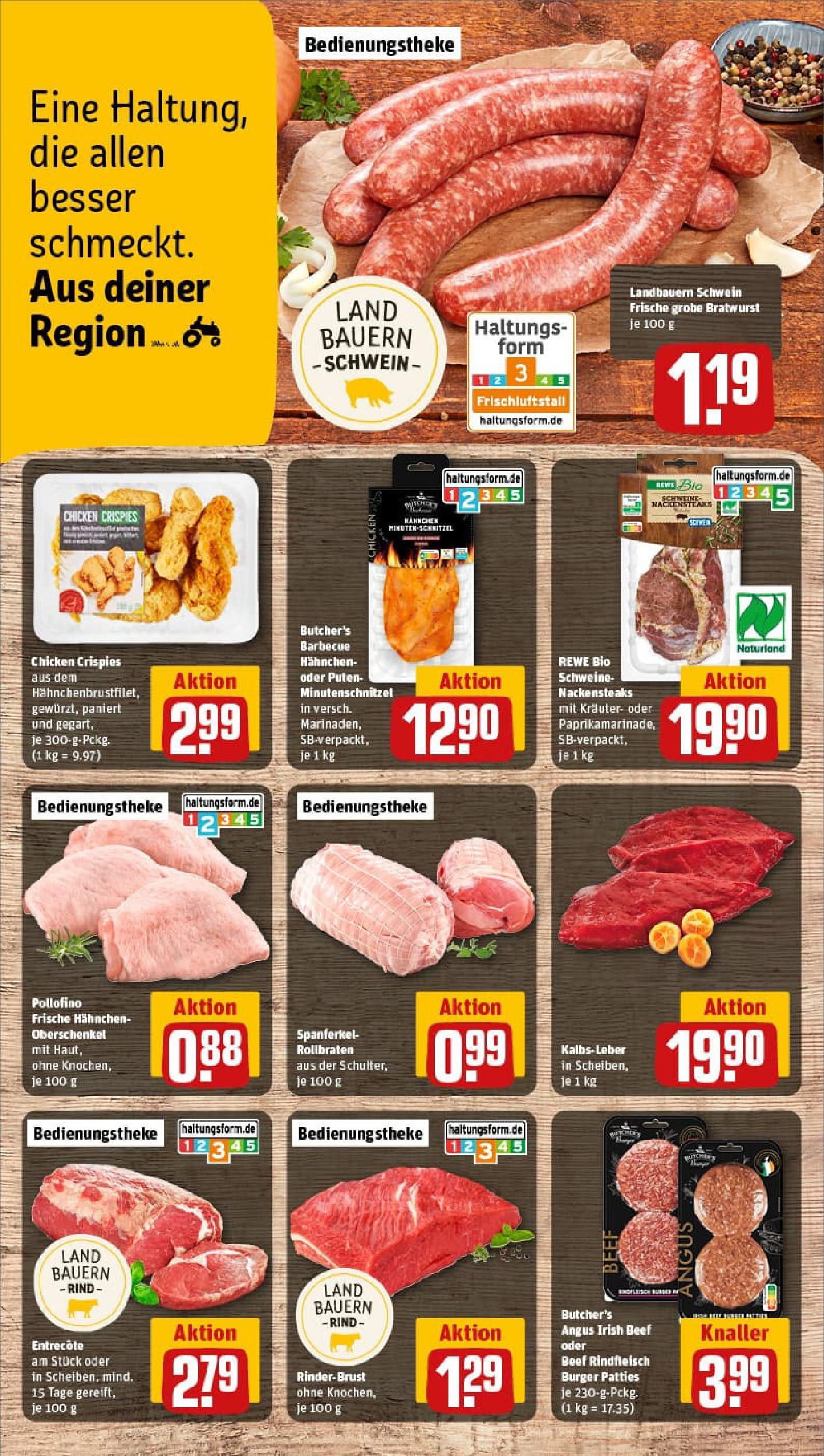 REWE Prospekt ab 24.08.2025 zum Blättern » Angebote | Seite: 8 | Produkte: Hahnchen, Kalbsleber, Rindfleisch, Steak REWE Prospekt ab 24.08.2025 zum Blättern » Angebote | Seite: 8 | Produkte: Hahnchen, Kalbsleber, Rindfleisch, Steak
