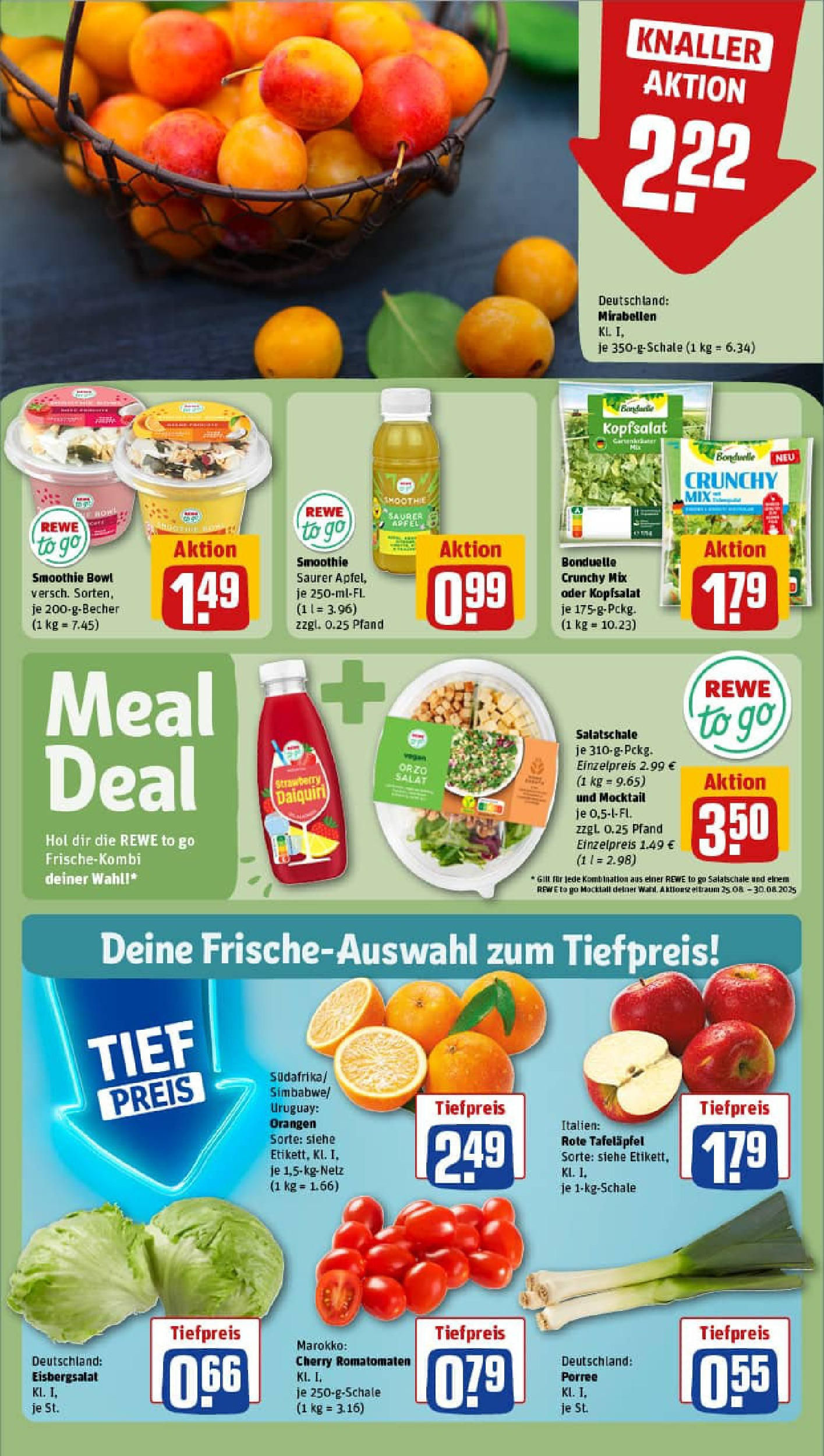 REWE Prospekt ab 24.08.2025 zum Blättern » Angebote | Seite: 6 | Produkte: Äpfel, Orangen, Eisbergsalat, Salat REWE Prospekt ab 24.08.2025 zum Blättern » Angebote | Seite: 6 | Produkte: Äpfel, Orangen, Eisbergsalat, Salat