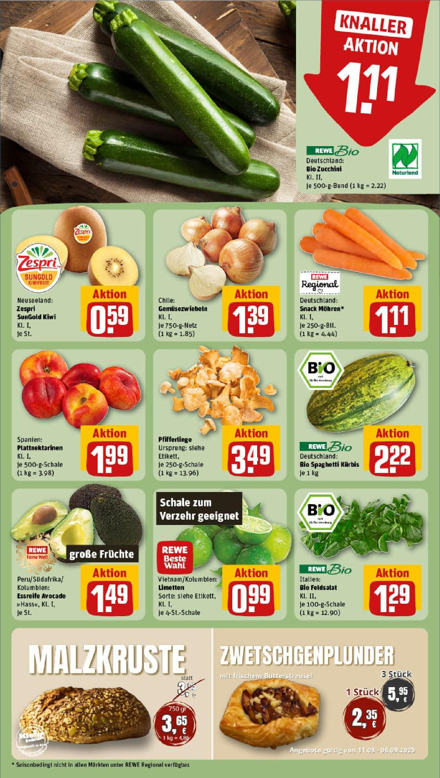 REWE Prospekt ab 24.08.2025 zum Blättern » Angebote | Seite: 9 | Produkte: Limetten, Avocado, Pfifferlinge, Zucchini REWE Prospekt ab 24.08.2025 zum Blättern » Angebote | Seite: 9 | Produkte: Limetten, Avocado, Pfifferlinge, Zucchini