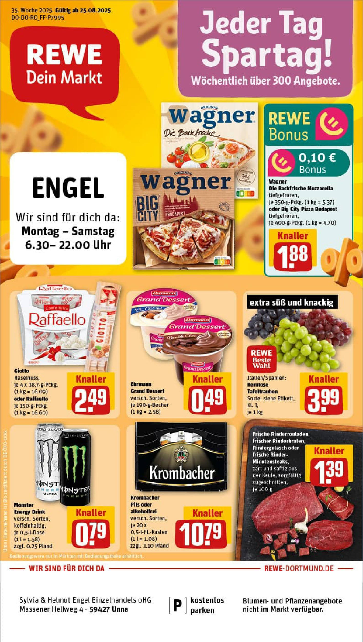 REWE Prospekt ab 24.08.2025 zum Blättern » Angebote | Seite: 1 | Produkte: Rindergulasch, Blumen, Krombacher, Uhr REWE Prospekt ab 24.08.2025 zum Blättern » Angebote | Seite: 1 | Produkte: Rindergulasch, Blumen, Krombacher, Uhr