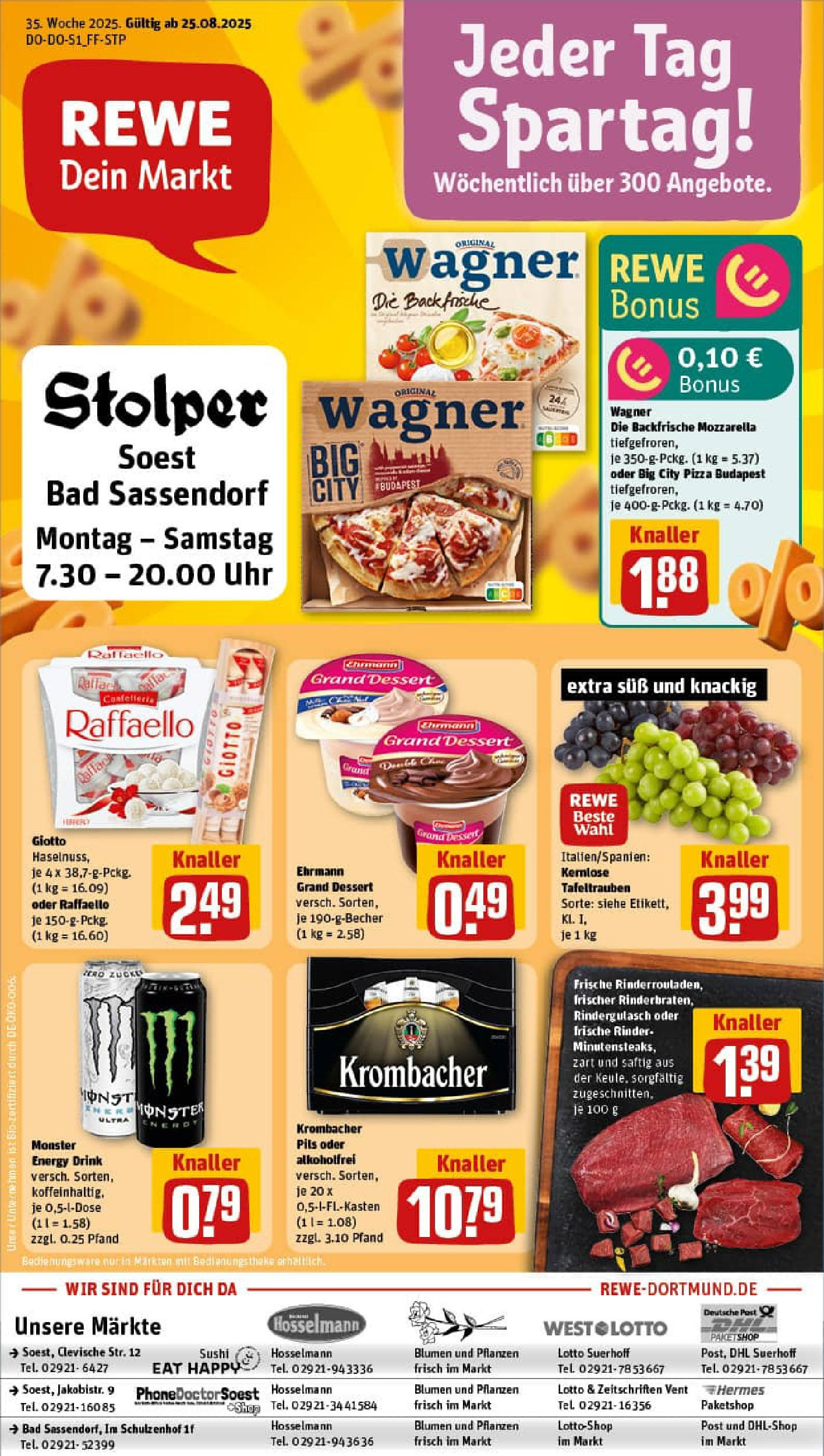 REWE Prospekt ab 24.08.2025 zum Blättern » Angebote | Seite: 1 | Produkte: Pils, Krombacher, Pizza, Uhr REWE Prospekt ab 24.08.2025 zum Blättern » Angebote | Seite: 1 | Produkte: Pils, Krombacher, Pizza, Uhr
