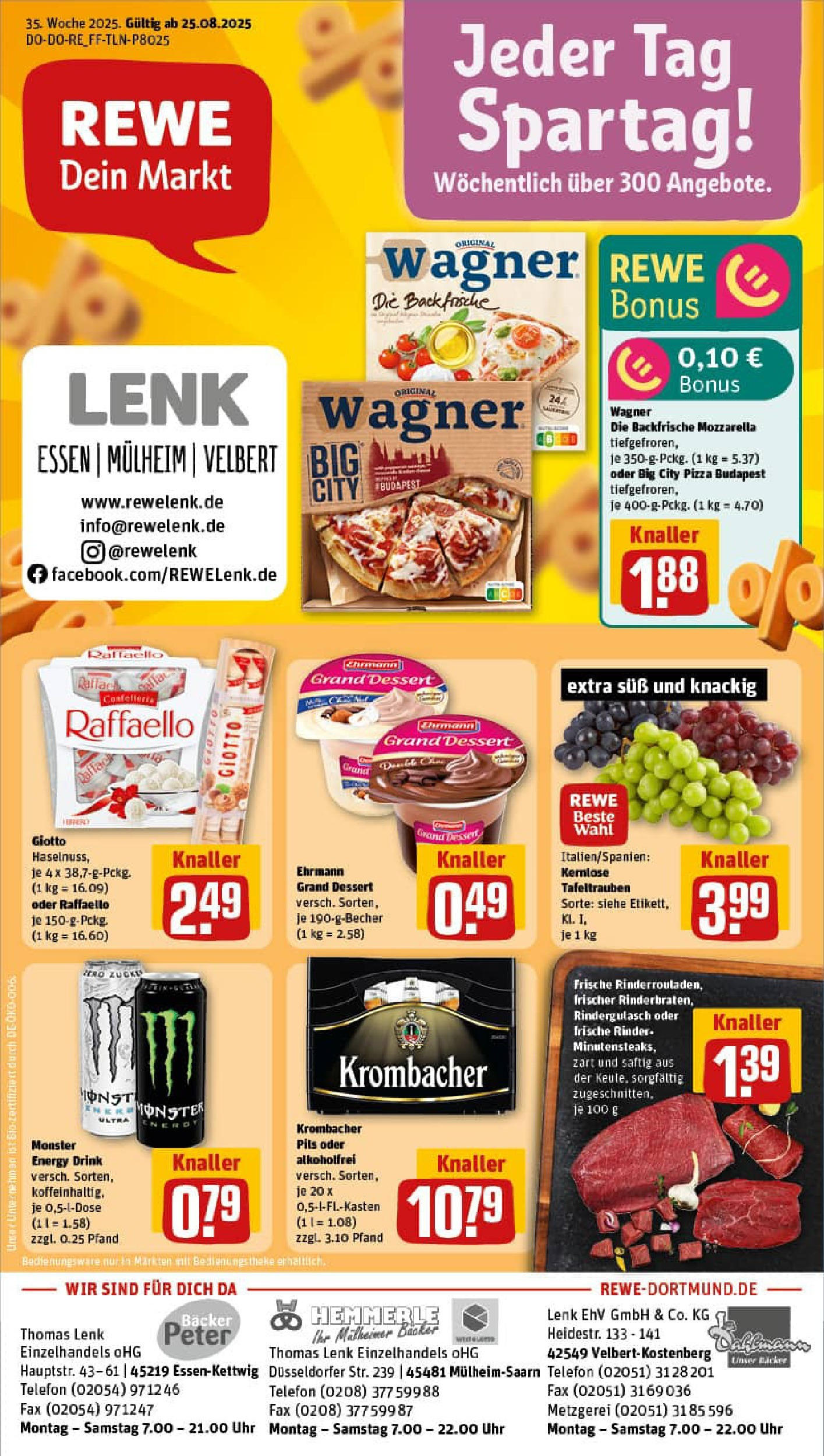 REWE Prospekt ab 24.08.2025 zum Blättern » Angebote | Seite: 1 | Produkte: Pils, Monster, Krombacher, Pizza REWE Prospekt ab 24.08.2025 zum Blättern » Angebote | Seite: 1 | Produkte: Pils, Monster, Krombacher, Pizza