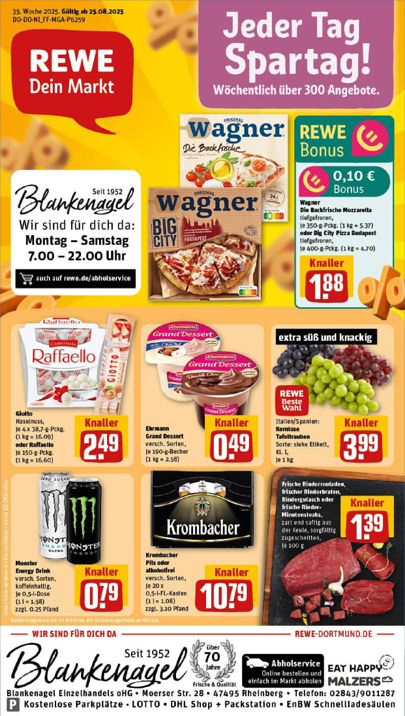 REWE Prospekt ab 24.08.2025 zum Blättern » Angebote | Seite: 1 | Produkte: Rindergulasch, Pils, Monster, Pizza REWE Prospekt ab 24.08.2025 zum Blättern » Angebote | Seite: 1 | Produkte: Rindergulasch, Pils, Monster, Pizza