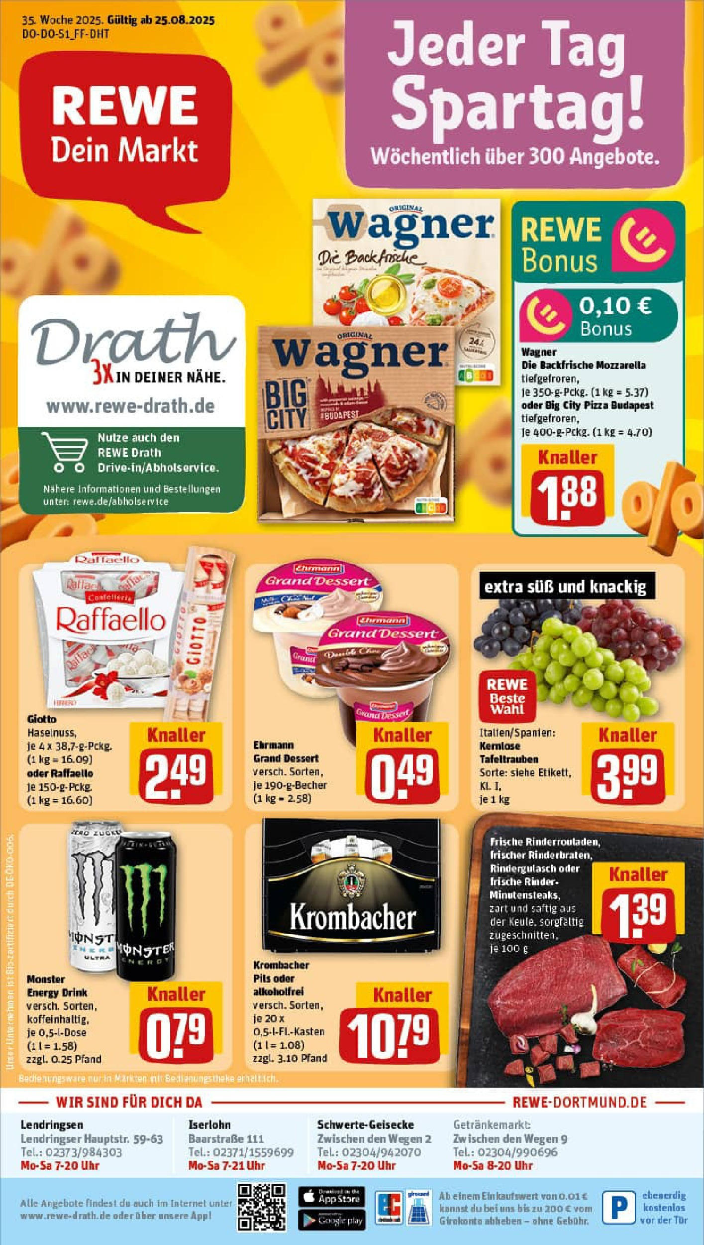 REWE Prospekt ab 24.08.2025 zum Blättern » Angebote | Seite: 1 | Produkte: Rinderrouladen, Theke, Tür, Monster