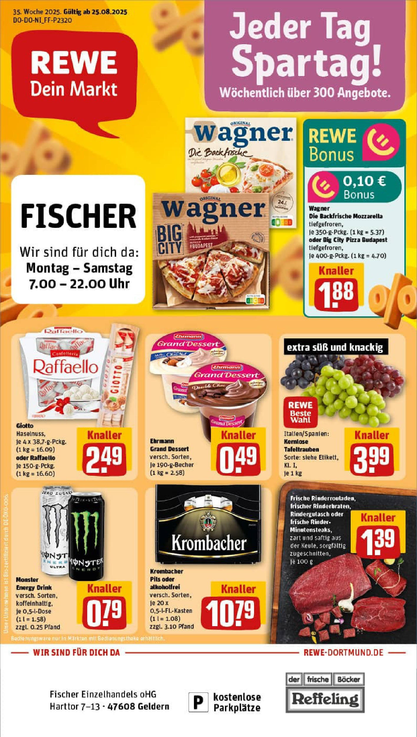 REWE Prospekt ab 24.08.2025 zum Blättern » Angebote | Seite: 1 | Produkte: Raffaello, Monster, Krombacher, Pizza REWE Prospekt ab 24.08.2025 zum Blättern » Angebote | Seite: 1 | Produkte: Raffaello, Monster, Krombacher, Pizza