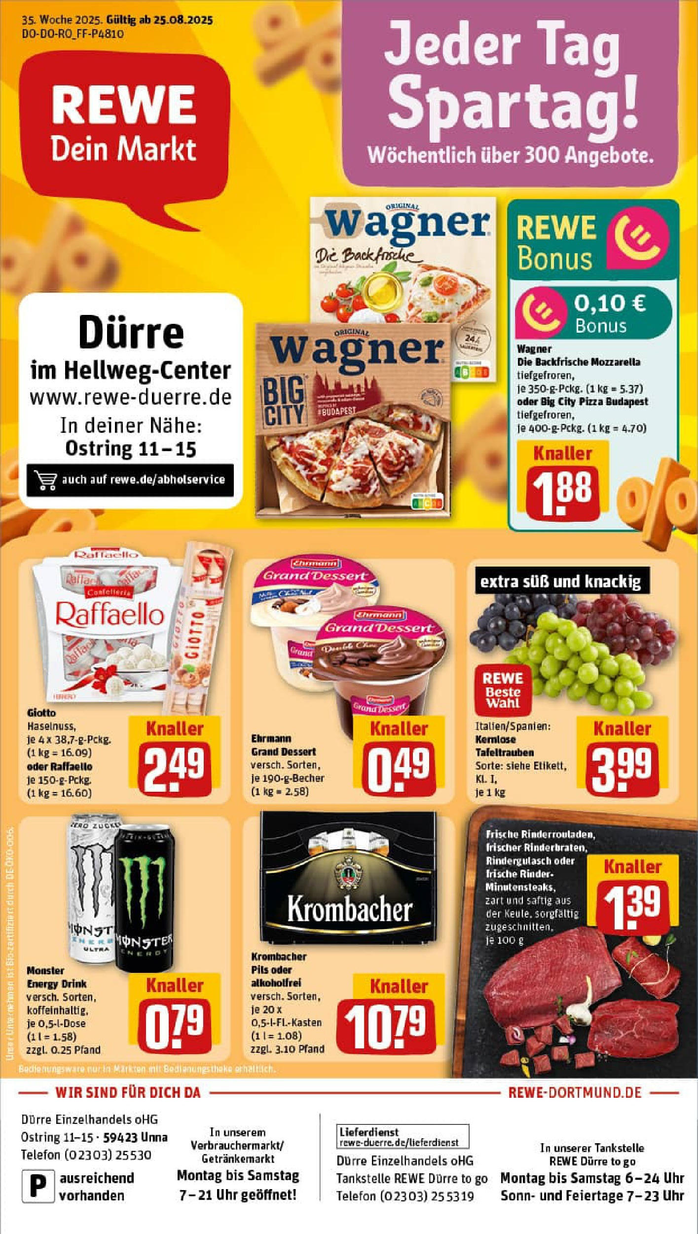 REWE Prospekt ab 24.08.2025 zum Blättern » Angebote | Seite: 1 | Produkte: Raffaello, Energy, Ehrmann grand dessert, Monster