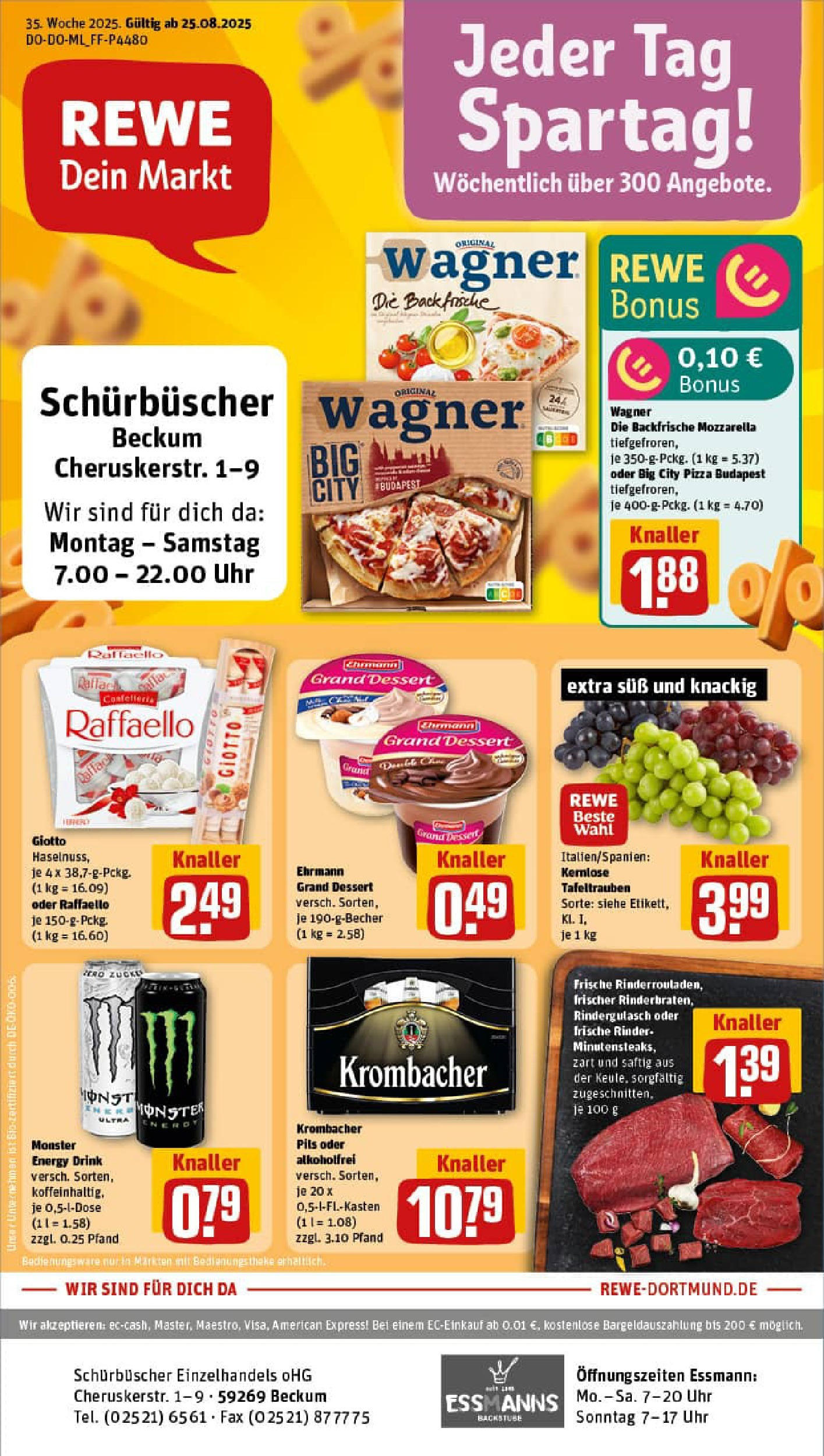 REWE Prospekt ab 24.08.2025 zum Blättern » Angebote | Seite: 1 | Produkte: Raffaello, Energy, Pils, Pizza REWE Prospekt ab 24.08.2025 zum Blättern » Angebote | Seite: 1 | Produkte: Raffaello, Energy, Pils, Pizza