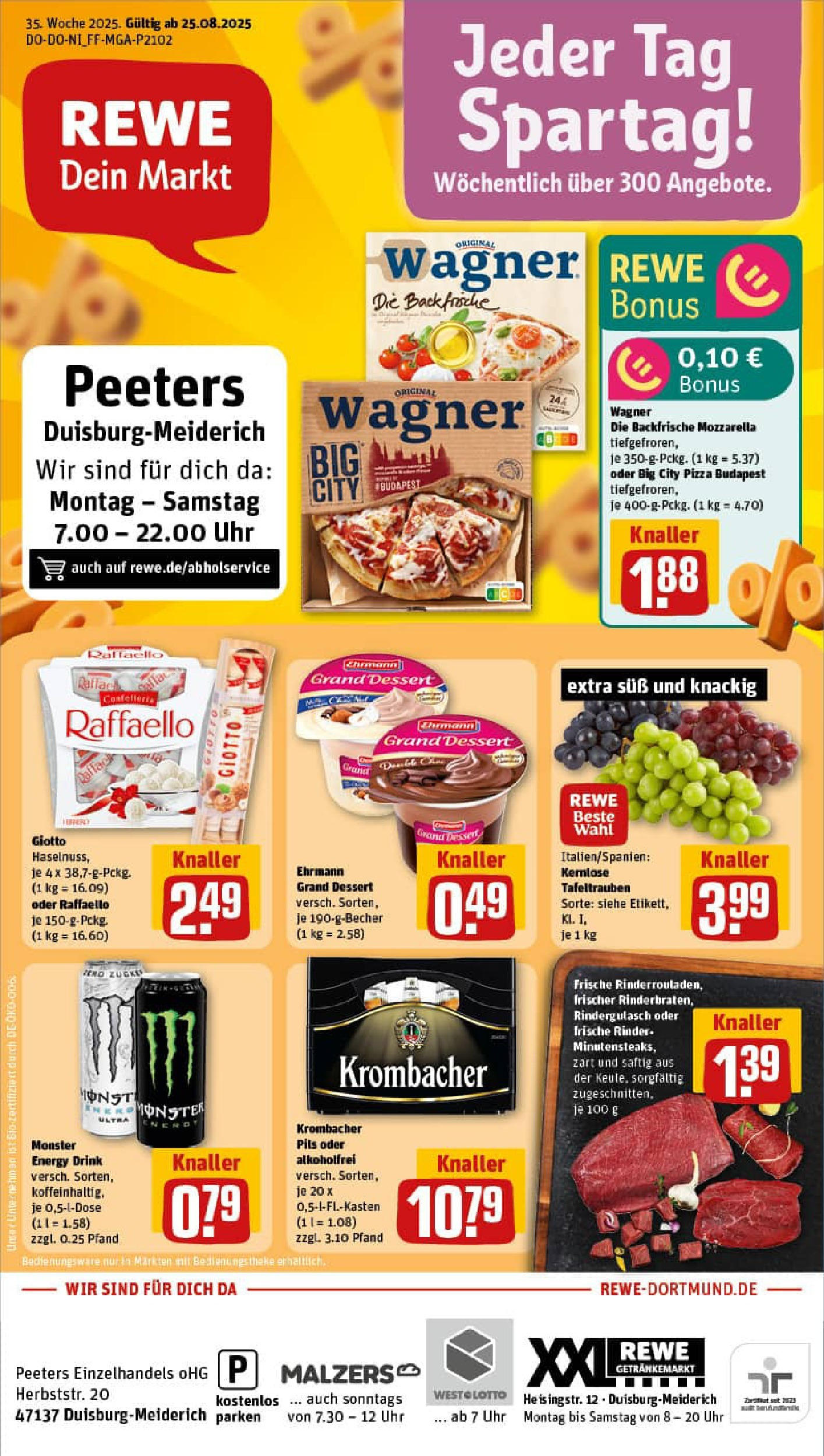 REWE Prospekt ab 24.08.2025 zum Blättern » Angebote | Seite: 1 | Produkte: Energy, Mozzarella, Krombacher, Uhr REWE Prospekt ab 24.08.2025 zum Blättern » Angebote | Seite: 1 | Produkte: Energy, Mozzarella, Krombacher, Uhr