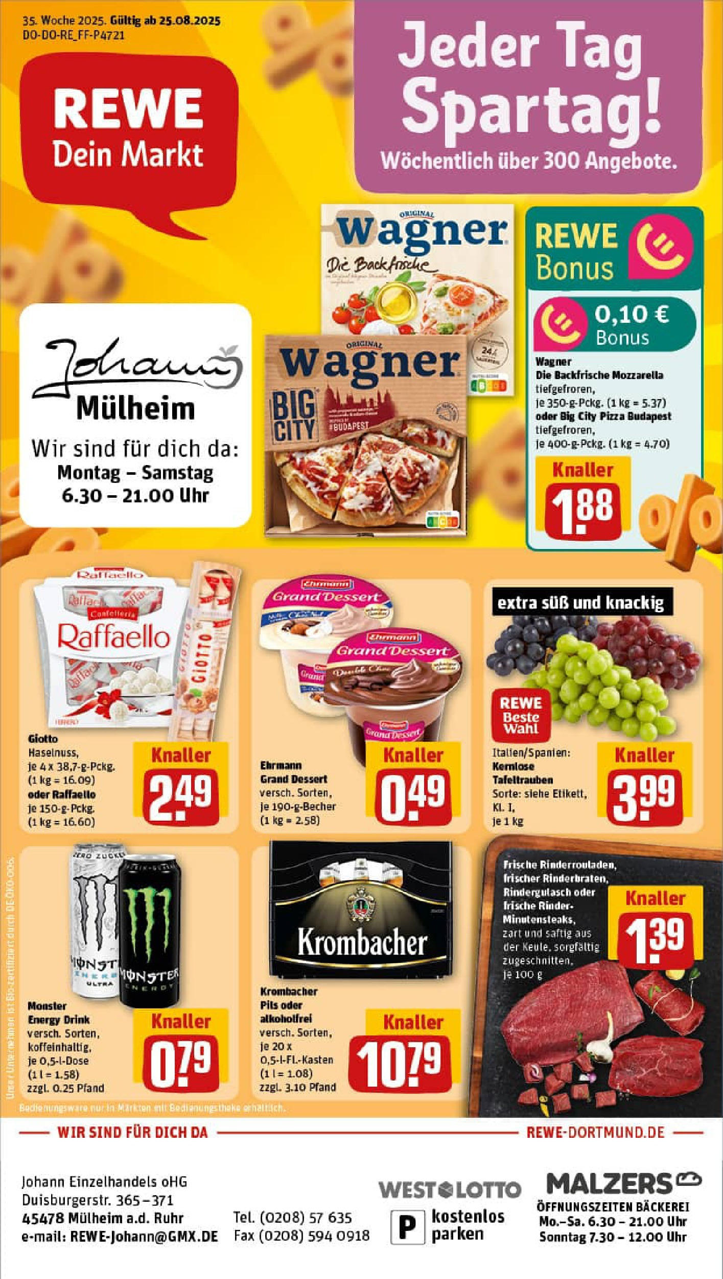 REWE Prospekt ab 24.08.2025 zum Blättern » Angebote | Seite: 1 | Produkte: Ehrmann grand dessert, Pils, Monster, Pizza REWE Prospekt ab 24.08.2025 zum Blättern » Angebote | Seite: 1 | Produkte: Ehrmann grand dessert, Pils, Monster, Pizza