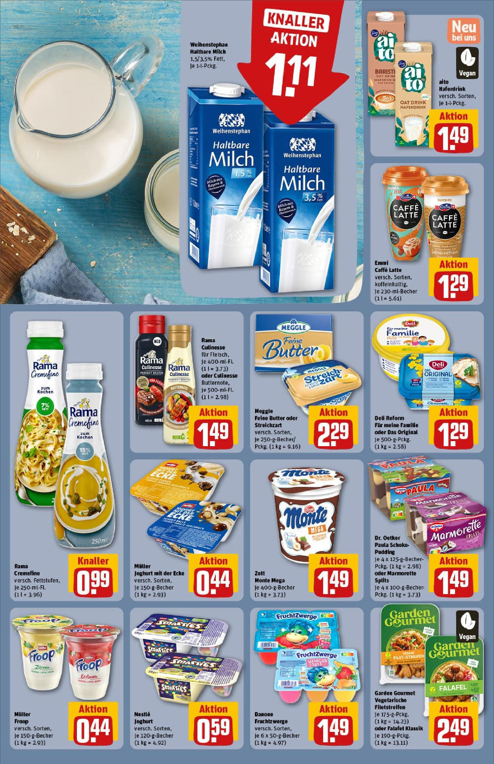 REWE Prospekt ab 24.08.2025 zum Blättern » Angebote | Seite: 18 | Produkte: Froop, Haltbare milch, Rama cremefine, Deli reform