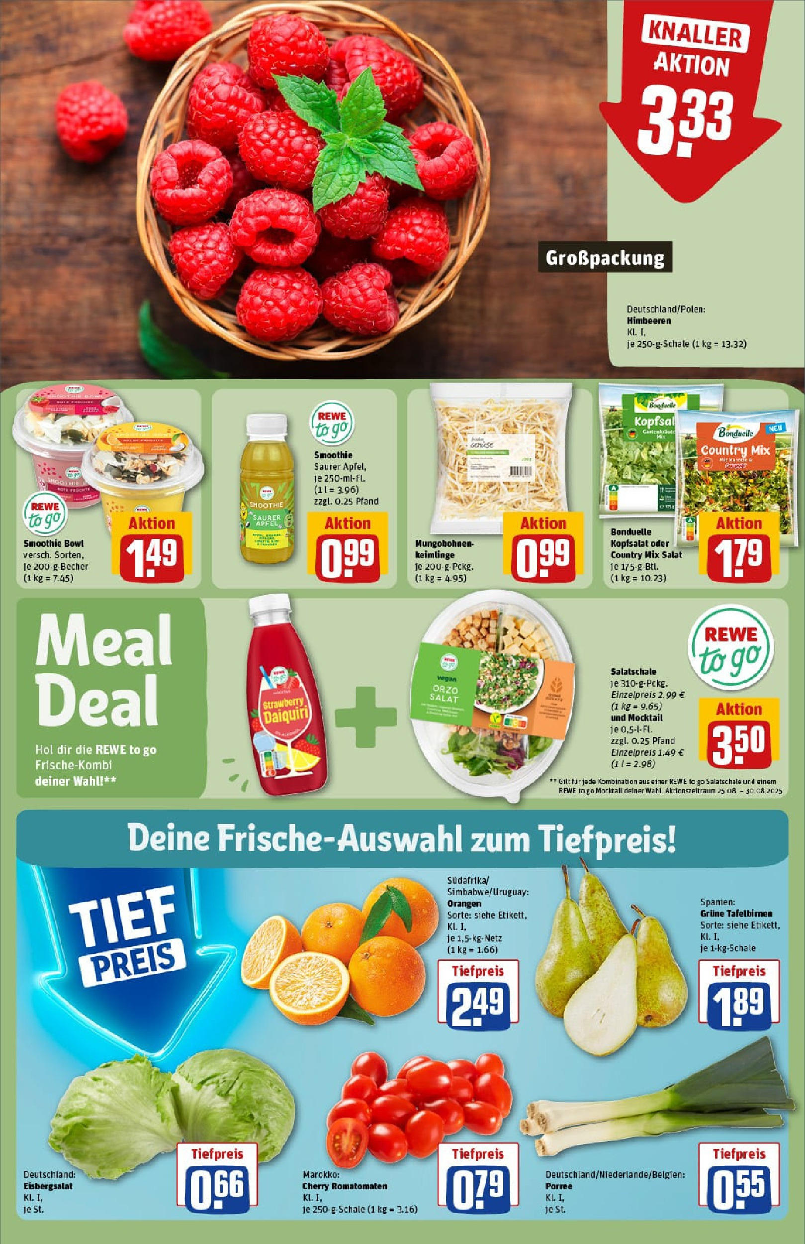 REWE Prospekt ab 24.08.2025 zum Blättern » Angebote | Seite: 6 | Produkte: Himbeeren, Äpfel, Orangen, Eisbergsalat REWE Prospekt ab 24.08.2025 zum Blättern » Angebote | Seite: 6 | Produkte: Himbeeren, Äpfel, Orangen, Eisbergsalat