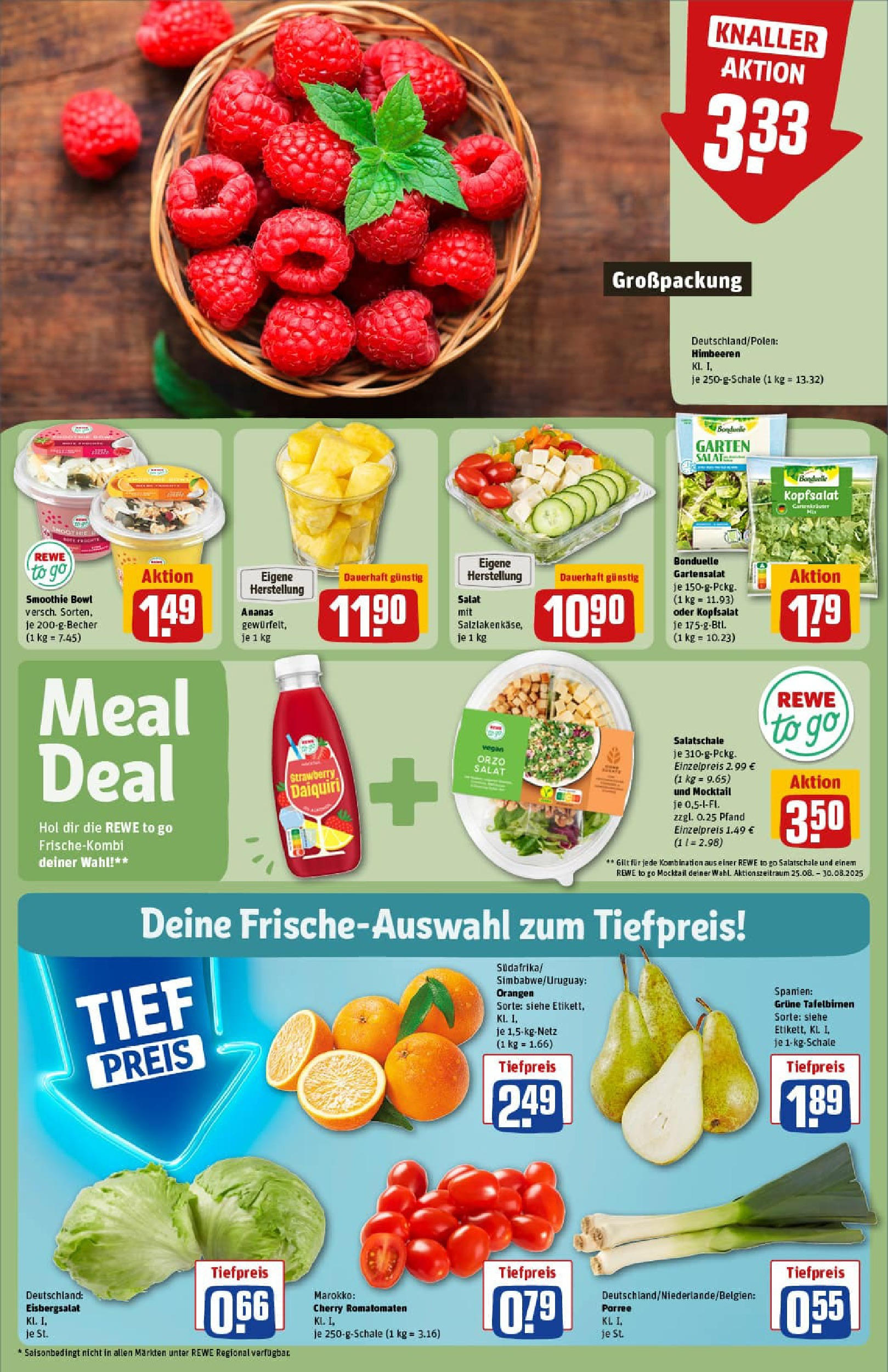 REWE Prospekt ab 24.08.2025 zum Blättern » Angebote | Seite: 6 | Produkte: Himbeeren, Orangen, Ananas, Eisbergsalat REWE Prospekt ab 24.08.2025 zum Blättern » Angebote | Seite: 6 | Produkte: Himbeeren, Orangen, Ananas, Eisbergsalat