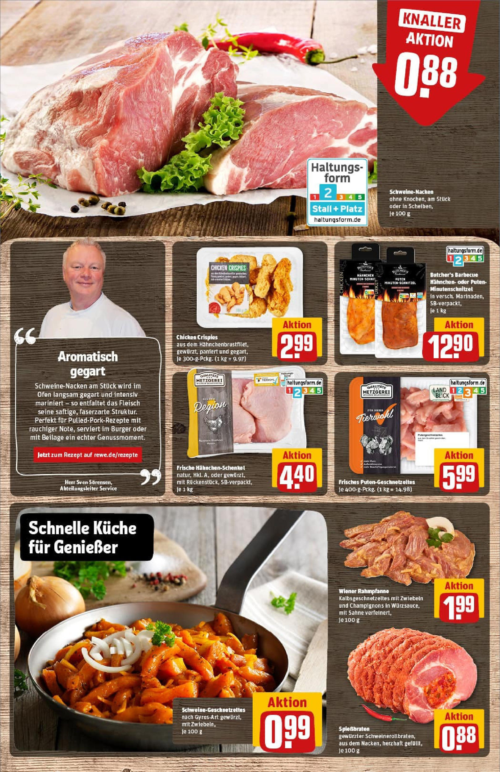 REWE Prospekt ab 24.08.2025 zum Blättern » Angebote | Seite: 10 | Produkte: Hahnchenschenkel, Burger, Gyros, Champignons