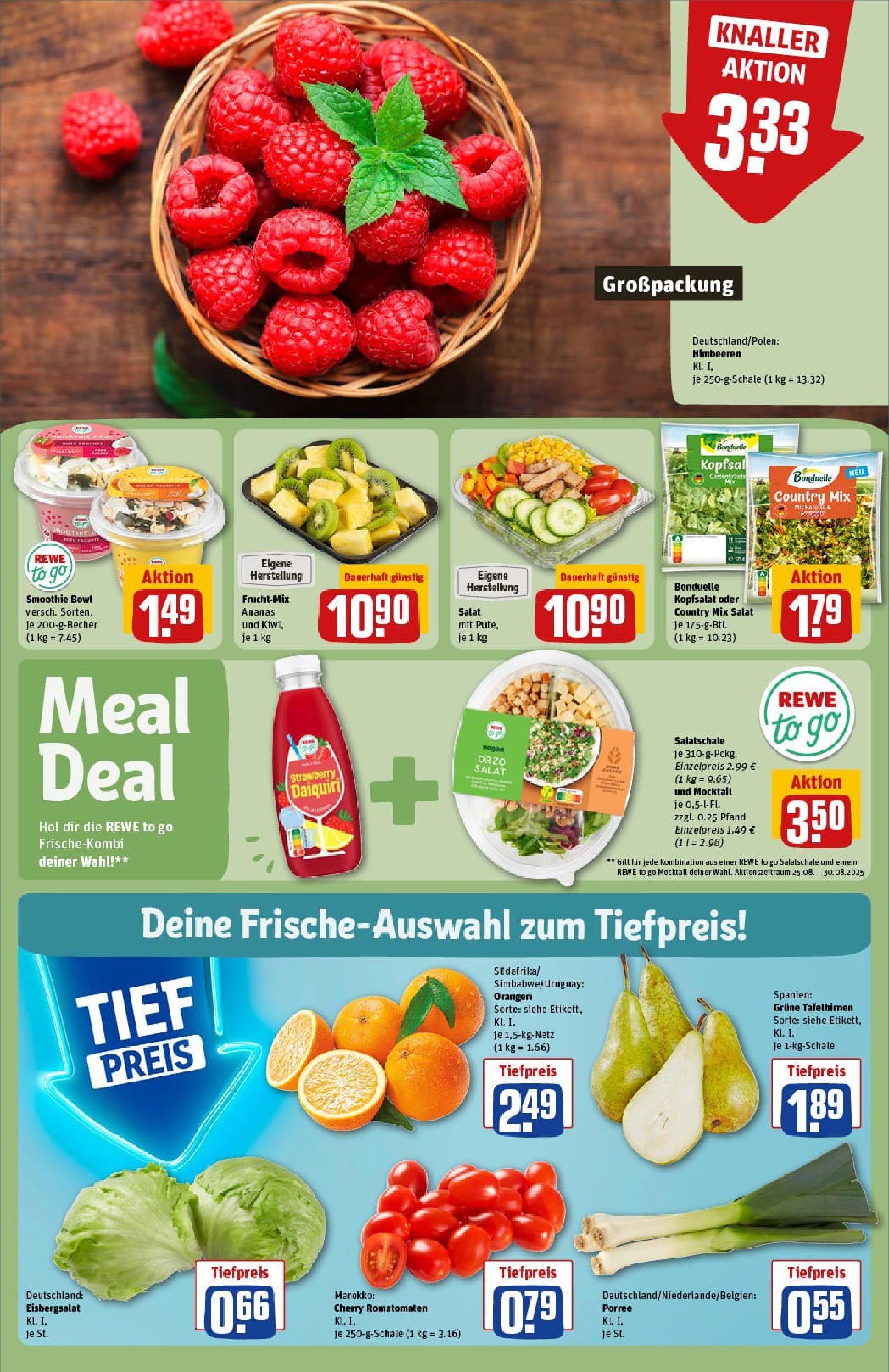 REWE Prospekt ab 24.08.2025 zum Blättern » Angebote | Seite: 6 | Produkte: Himbeeren, Orangen, Eisbergsalat, Salat REWE Prospekt ab 24.08.2025 zum Blättern » Angebote | Seite: 6 | Produkte: Himbeeren, Orangen, Eisbergsalat, Salat