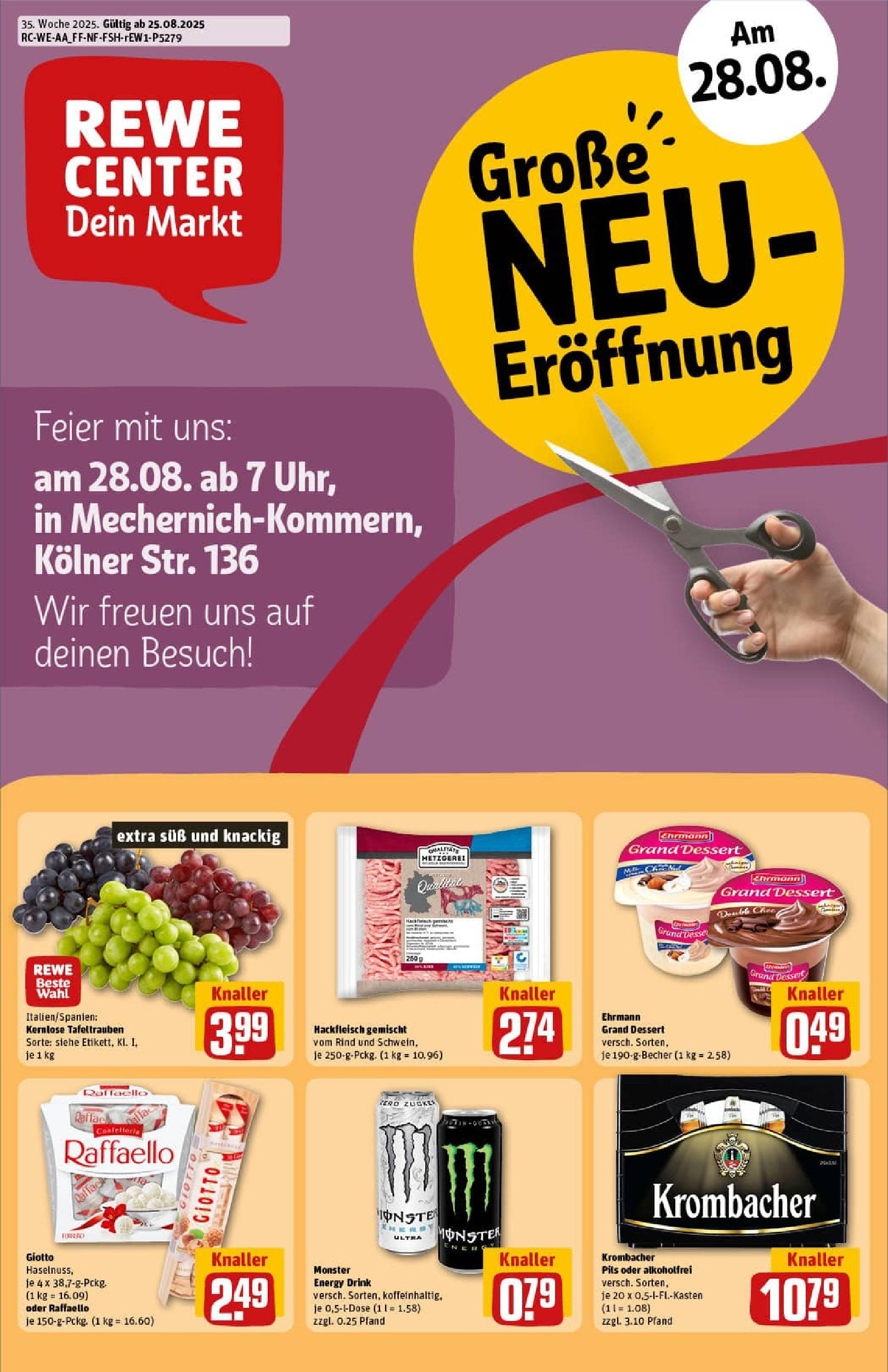 REWE Prospekt ab 24.08.2025 zum Blättern » Angebote | Seite: 1 | Produkte: Raffaello, Energy, Ehrmann grand dessert, Hackfleisch REWE Prospekt ab 24.08.2025 zum Blättern » Angebote | Seite: 1 | Produkte: Raffaello, Energy, Ehrmann grand dessert, Hackfleisch