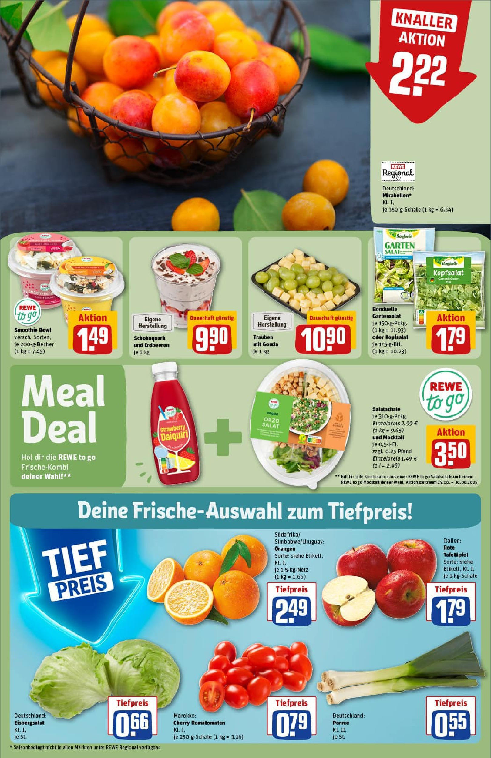 REWE Prospekt ab 24.08.2025 zum Blättern » Angebote | Seite: 8 | Produkte: Quark, Trauben, Gouda, Eisbergsalat REWE Prospekt ab 24.08.2025 zum Blättern » Angebote | Seite: 8 | Produkte: Quark, Trauben, Gouda, Eisbergsalat