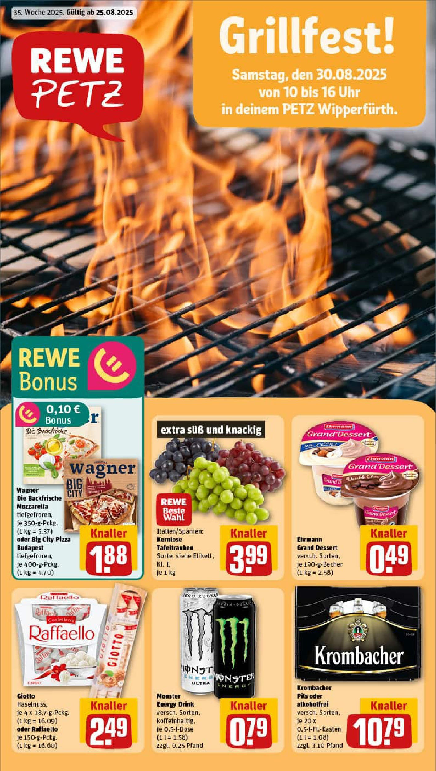 REWE Prospekt ab 24.08.2025 zum Blättern » Angebote | Seite: 1 | Produkte: Ehrmann grand dessert, Pils, Monster, Krombacher REWE Prospekt ab 24.08.2025 zum Blättern » Angebote | Seite: 1 | Produkte: Ehrmann grand dessert, Pils, Monster, Krombacher