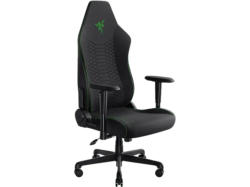Razer Iskur V2 X - Gaming-Stuhl mit integrierter Lendenwirbelstütze (hochverdichtete Schaumstoffpolster, 2D-Armlehnen, weicher Stoff) Stoff Schwarz Gaming Stuhl, Schlangenlogo in Razer Green