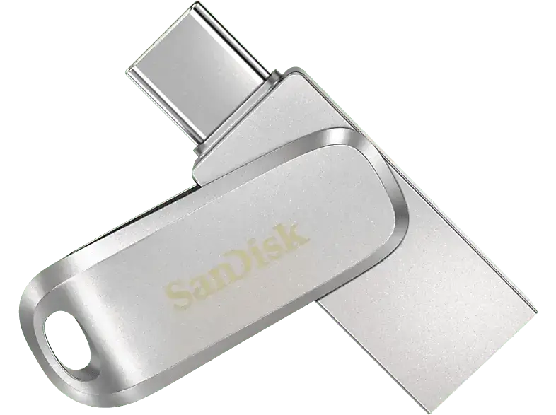 SandISK 1TB USB-Stick Ultra Dual Drive Luxe, USB-C/A 3.1 Gen1, R150, Metallgehäuse, Silber