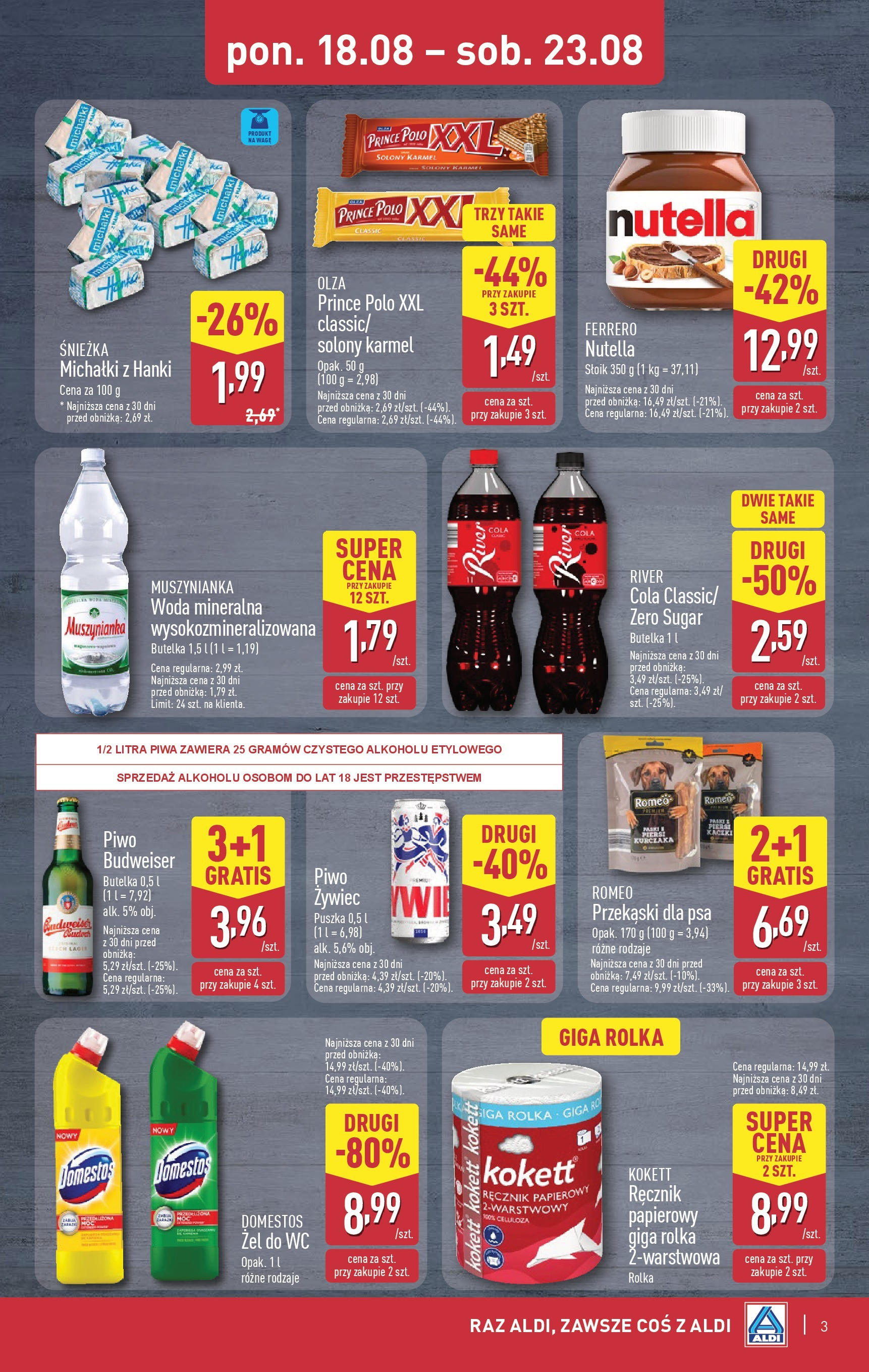 Aldi Gazetka - Okazje na weekend od 21.08.2025 - Ulotka PDF, promocje | Strona: 3 | Produkty: Muszynianka, Domestos, Piwo, Ręcznik papierowy