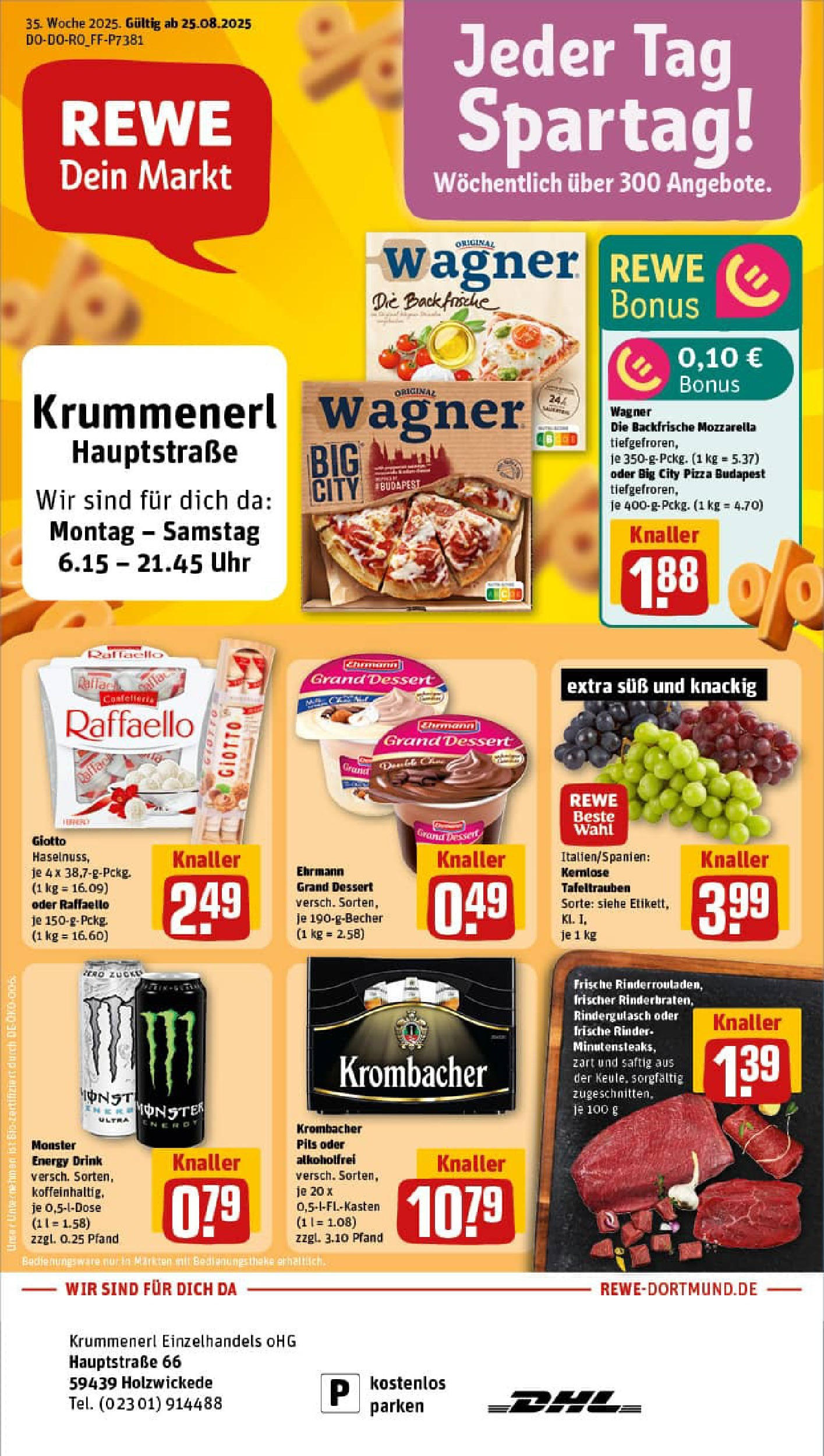 REWE Prospekt ab 24.08.2025 zum Blättern » Angebote | Seite: 1 | Produkte: Raffaello, Mozzarella, Pils, Pizza