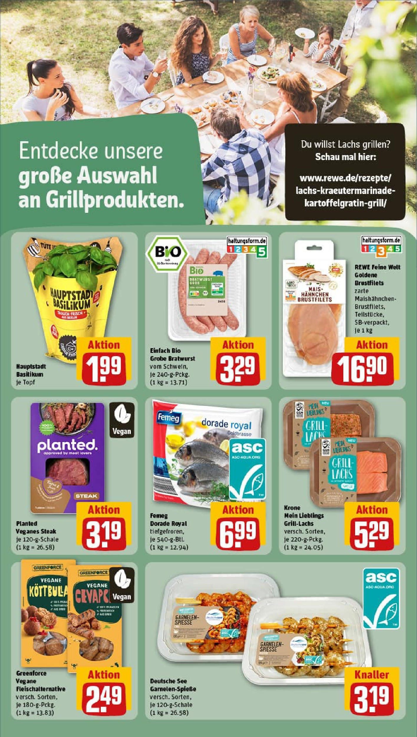 REWE Prospekt ab 24.08.2025 zum Blättern » Angebote | Seite: 12 | Produkte: Dorade, Grill, Bratwurst, Garnelen