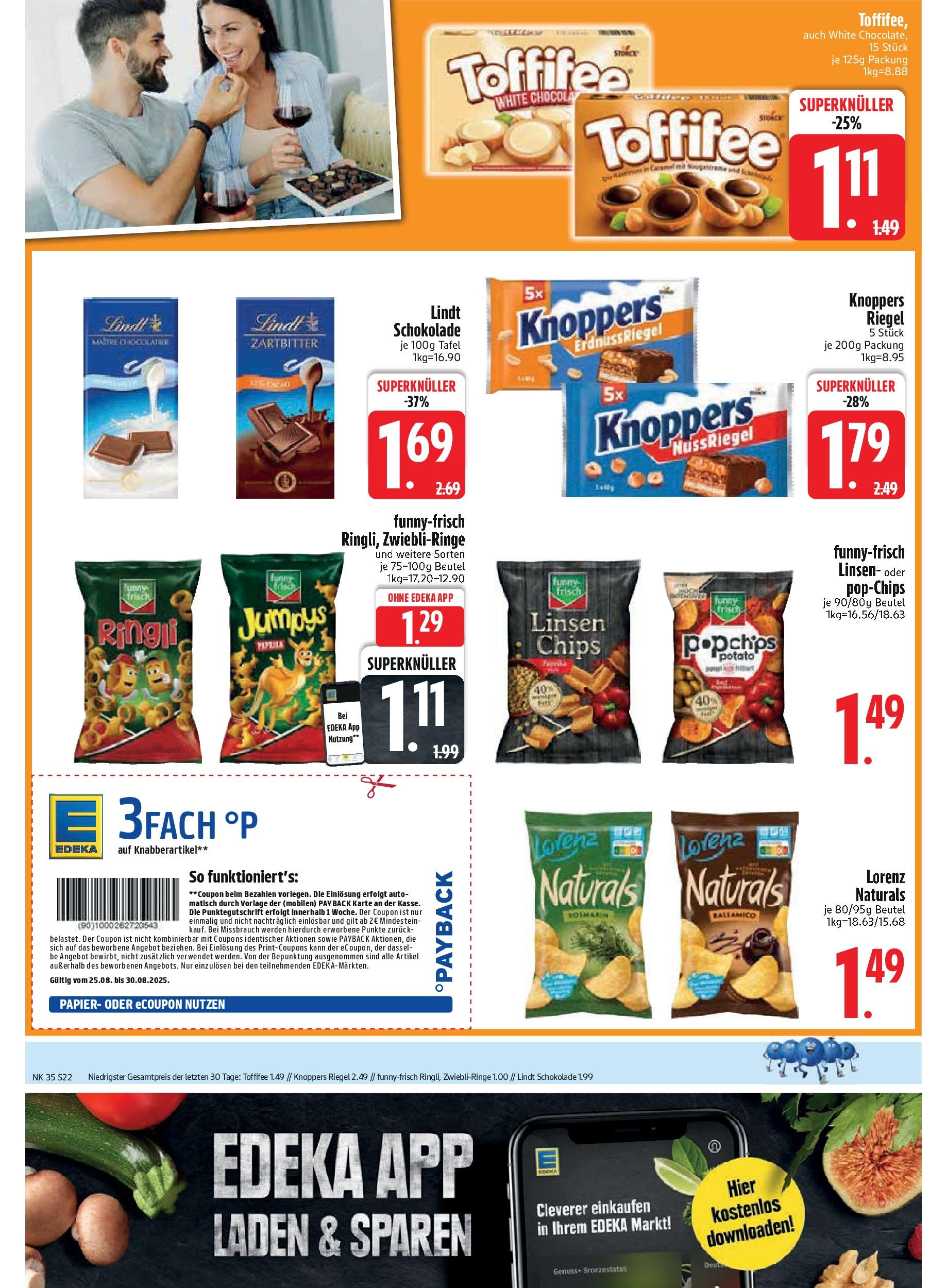Edeka prospekt Aldersbach (ab 24.08.2025) » Angebote Online | Seite: 24 | Produkte: Schokolade, Knoppers, Lindt, Chips Edeka prospekt Aldersbach (ab 24.08.2025) » Angebote Online | Seite: 24 | Produkte: Schokolade, Knoppers, Lindt, Chips
