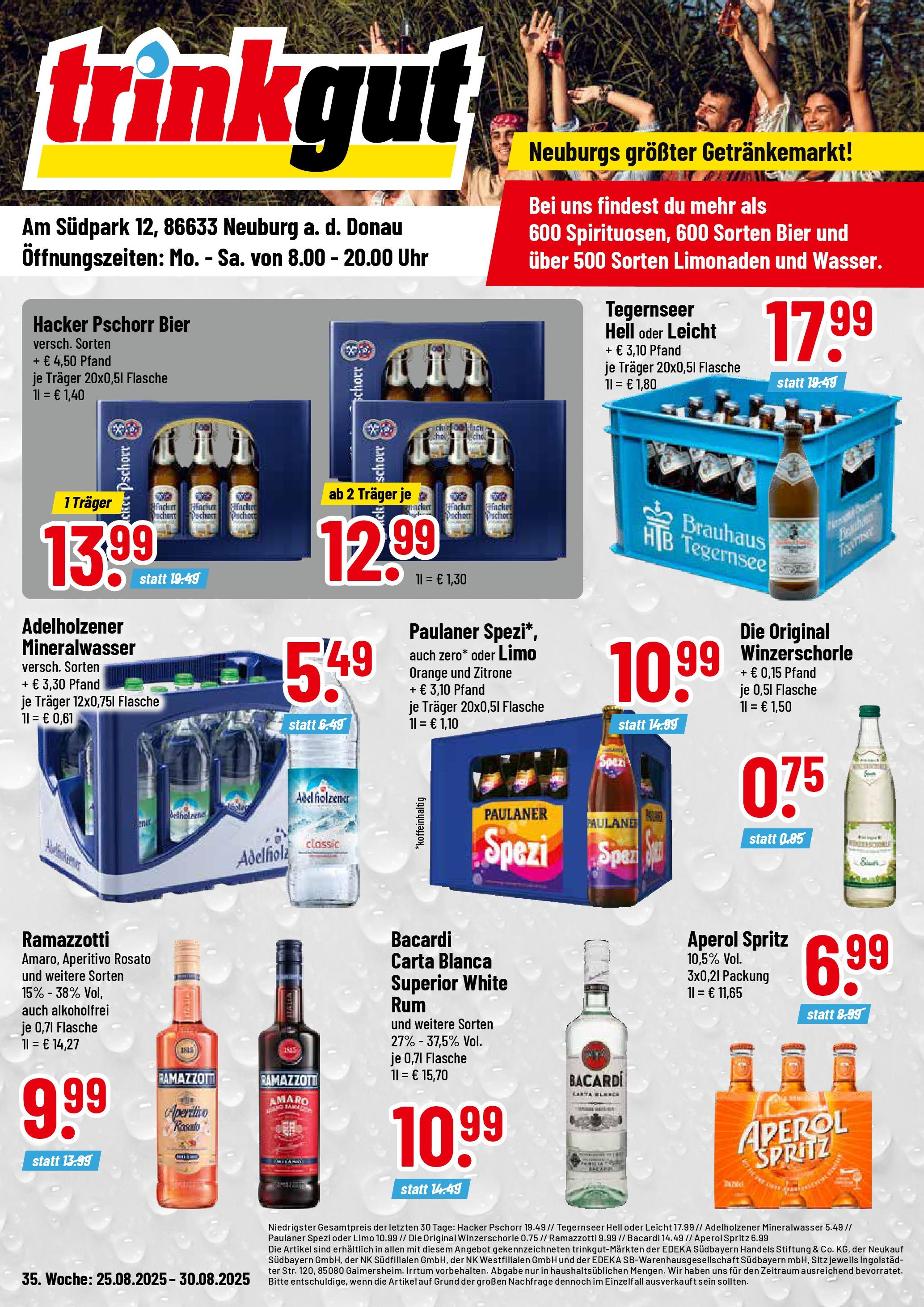 Trinkgut - trinkgut: Wochenangebote (ab 24.08.2025) » Angebote online | Seite: 1 | Produkte: Bier, Paulaner spezi, Adelholzener, Uhr