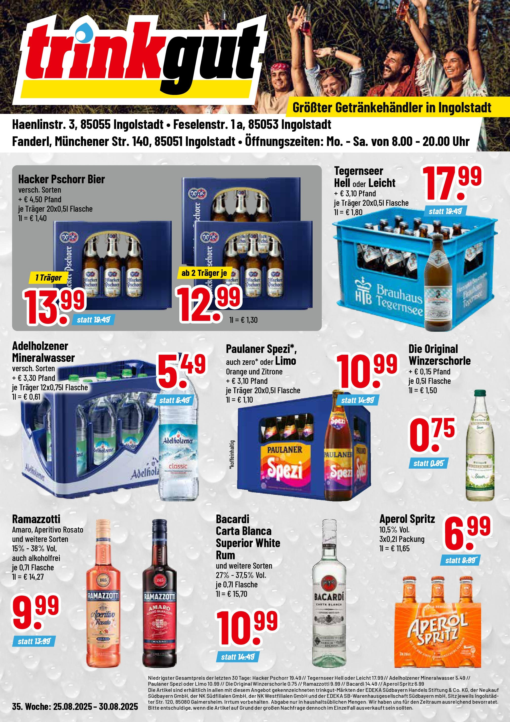 Trinkgut - trinkgut: Wochenangebote (ab 24.08.2025) » Angebote ab Montag | Seite: 1 | Produkte: Bacardi, Paulaner spezi, Mineralwasser, Aperol Trinkgut - trinkgut: Wochenangebote (ab 24.08.2025) » Angebote online | Seite: 1 | Produkte: Bacardi, Paulaner spezi, Mineralwasser, Aperol