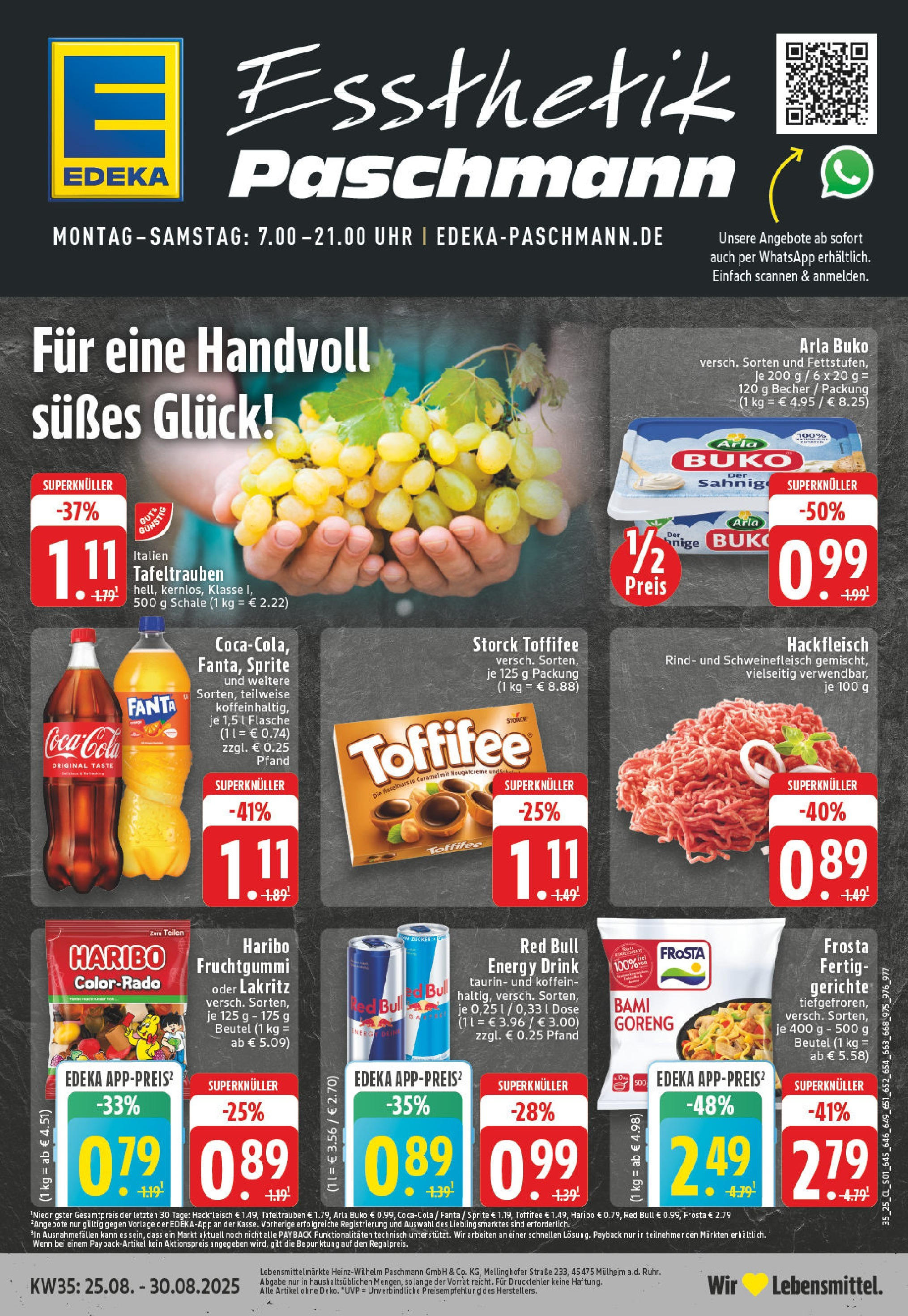 Edeka prospekt Mülheim / Ruhr - Dümpten (ab 24.08.2025) » Angebote Online | Seite: 1 | Produkte: Sprite, Frosta, Arla buko, Toffifee Edeka prospekt Mülheim / Ruhr - Dümpten (ab 24.08.2025) » Angebote Online | Seite: 1 | Produkte: Sprite, Frosta, Arla buko, Toffifee