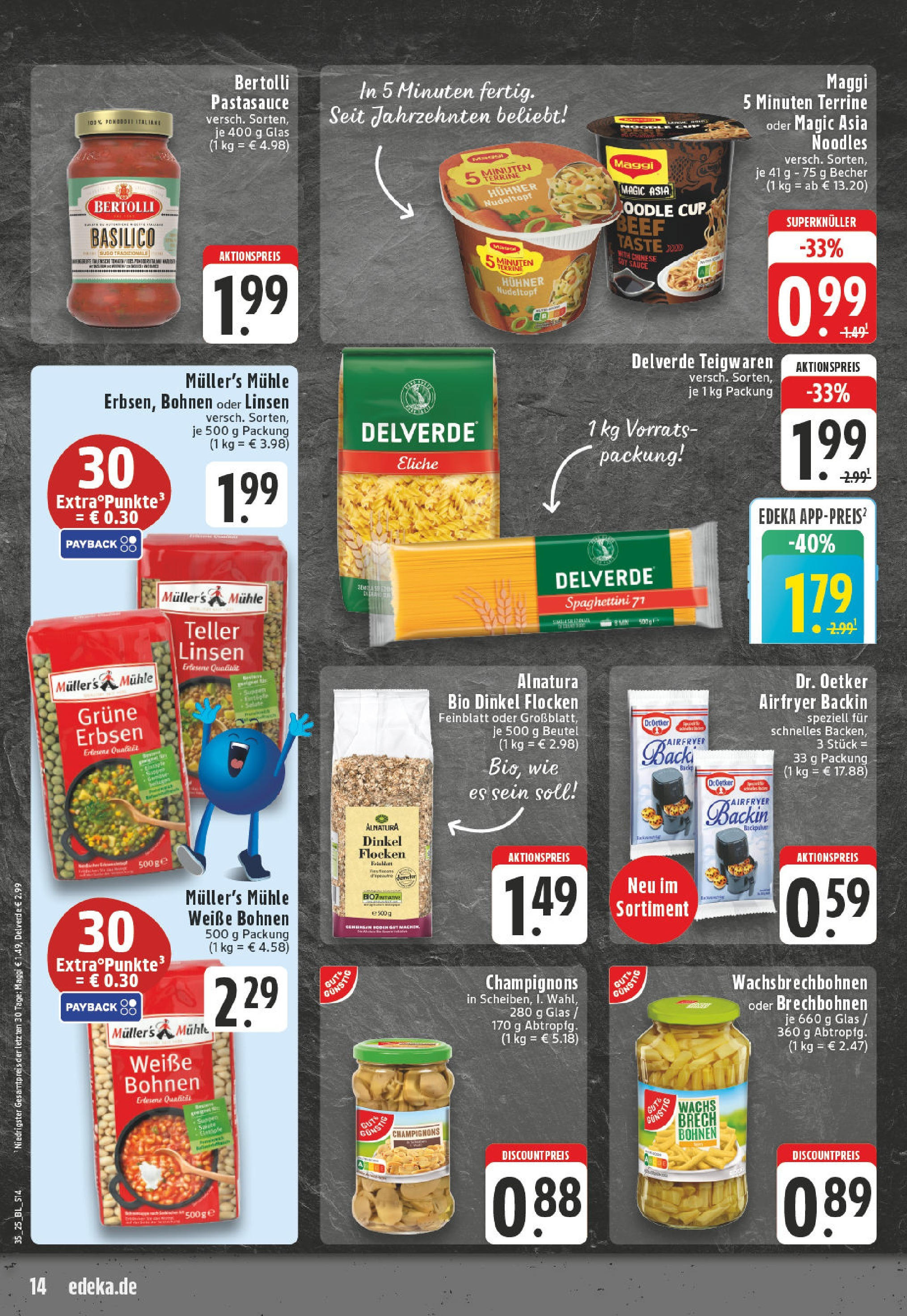 Edeka prospekt Iserlohn (ab 24.08.2025) » Angebote Online | Seite: 14 | Produkte: Mühle, Pasta, Erbsen, Maggi 5 minuten terrine Edeka prospekt Iserlohn (ab 24.08.2025) » Angebote Online | Seite: 14 | Produkte: Mühle, Pasta, Erbsen, Maggi 5 minuten terrine