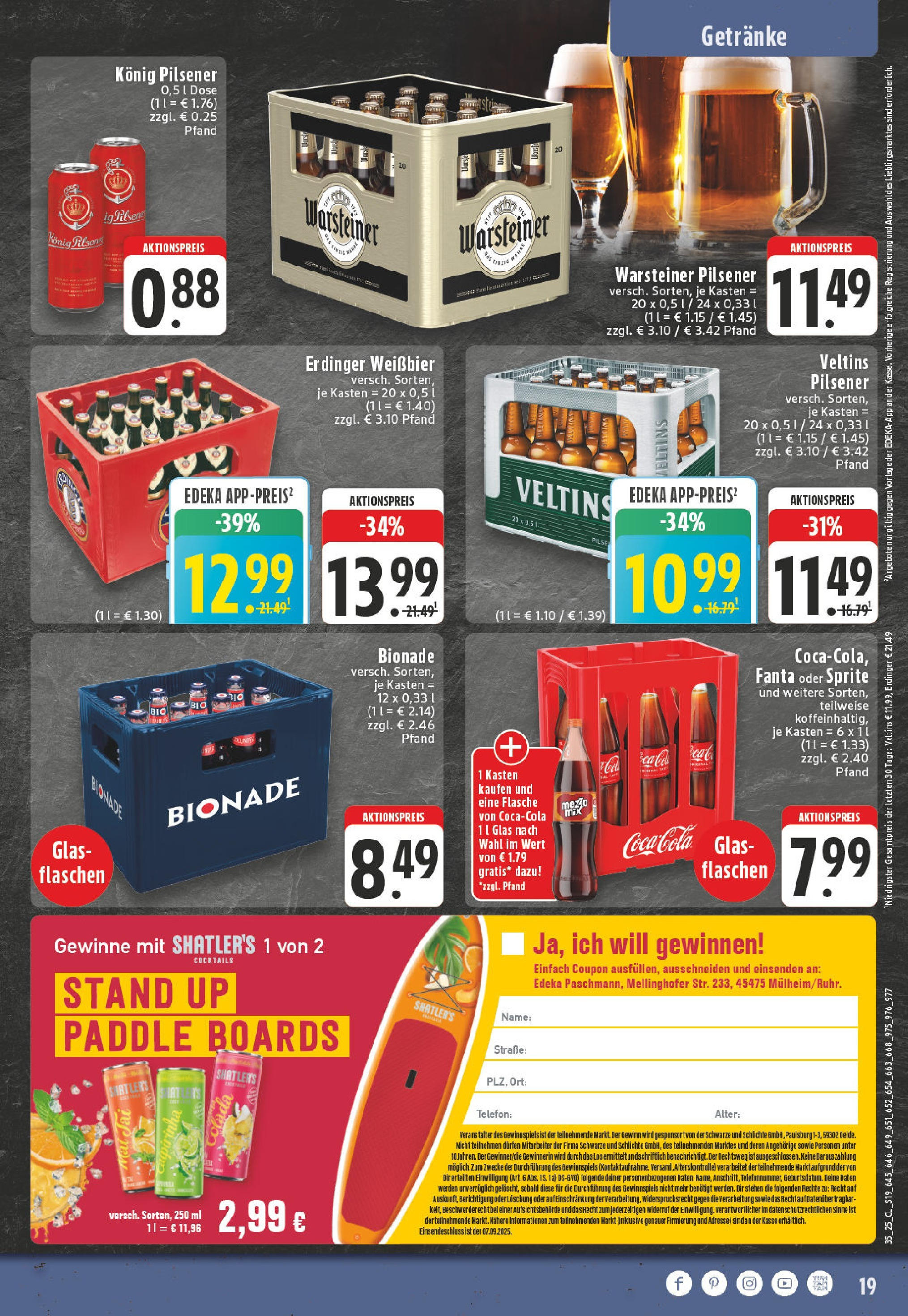 Edeka prospekt Mülheim / Ruhr - Dümpten (ab 24.08.2025) » Angebote Online | Seite: 19 | Produkte: Fanta, Konig pilsener, Weißbier, Bionade Edeka prospekt Mülheim / Ruhr - Dümpten (ab 24.08.2025) » Angebote Online | Seite: 19 | Produkte: Fanta, Konig pilsener, Weißbier, Bionade