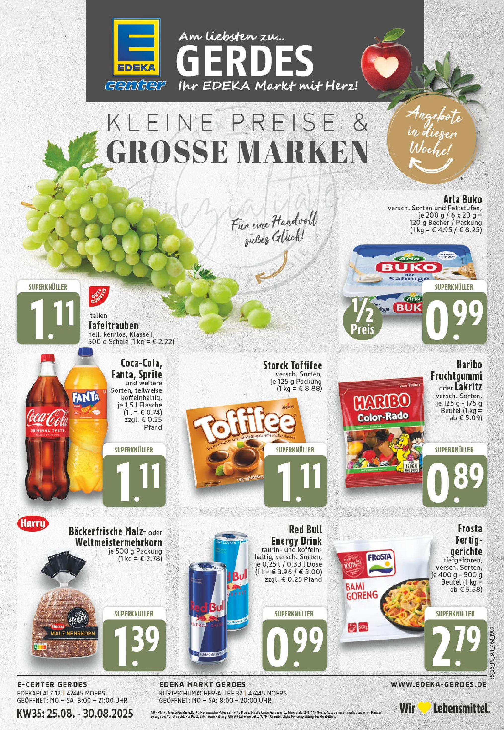 Edeka prospekt Moers-Rheinkamp (ab 24.08.2025) » Angebote Online | Seite: 1 | Produkte: Haribo, Cola, Frosta, Zucker Edeka prospekt Moers-Rheinkamp (ab 24.08.2025) » Angebote Online | Seite: 1 | Produkte: Haribo, Cola, Frosta, Zucker