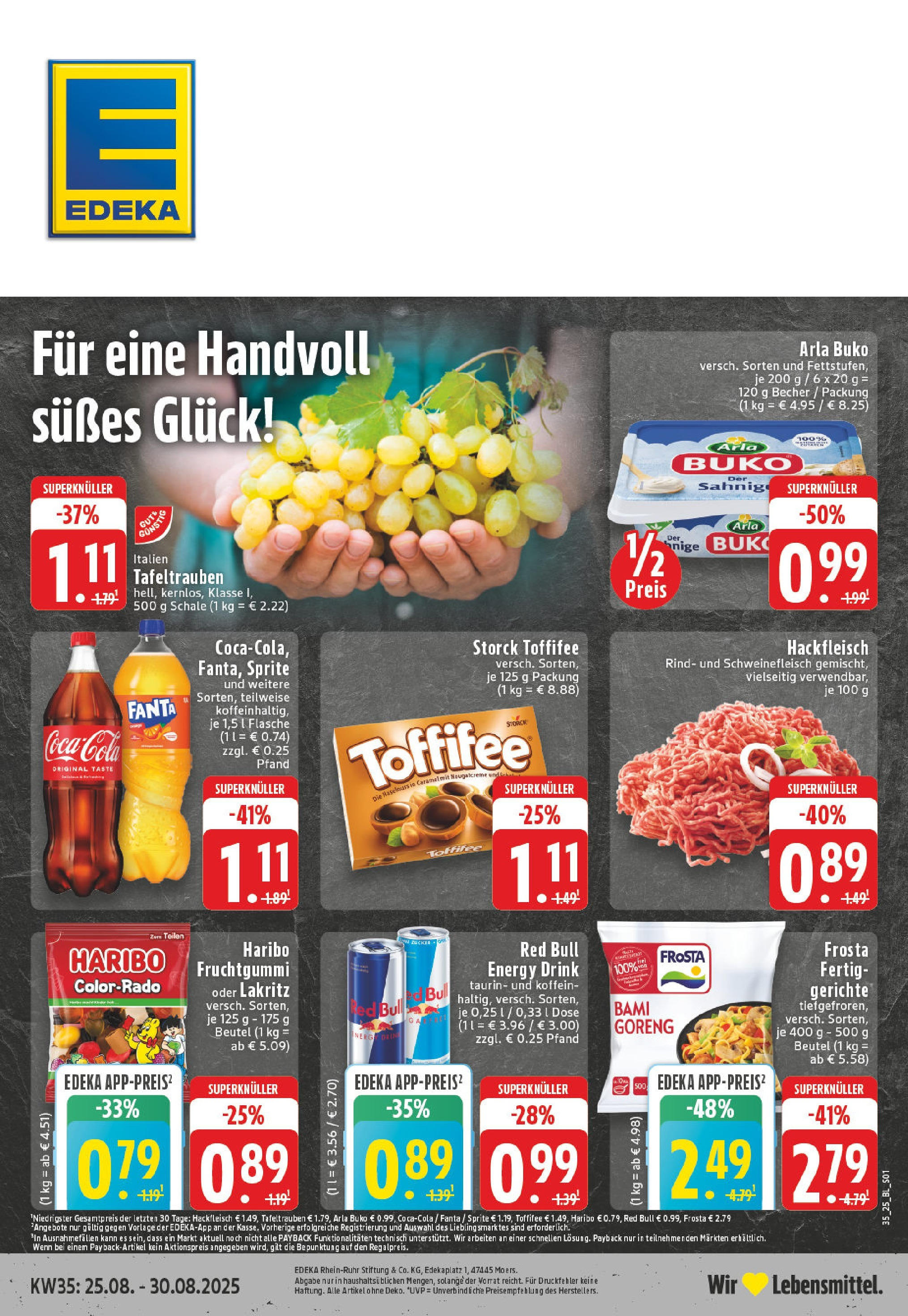 Edeka prospekt Overrath-Marialinden (ab 24.08.2025) » Angebote Online | Seite: 1 | Produkte: Frosta, Fertiggerichte, Toffifee, Hackfleisch Edeka prospekt Overrath-Marialinden (ab 24.08.2025) » Angebote Online | Seite: 1 | Produkte: Frosta, Fertiggerichte, Toffifee, Hackfleisch