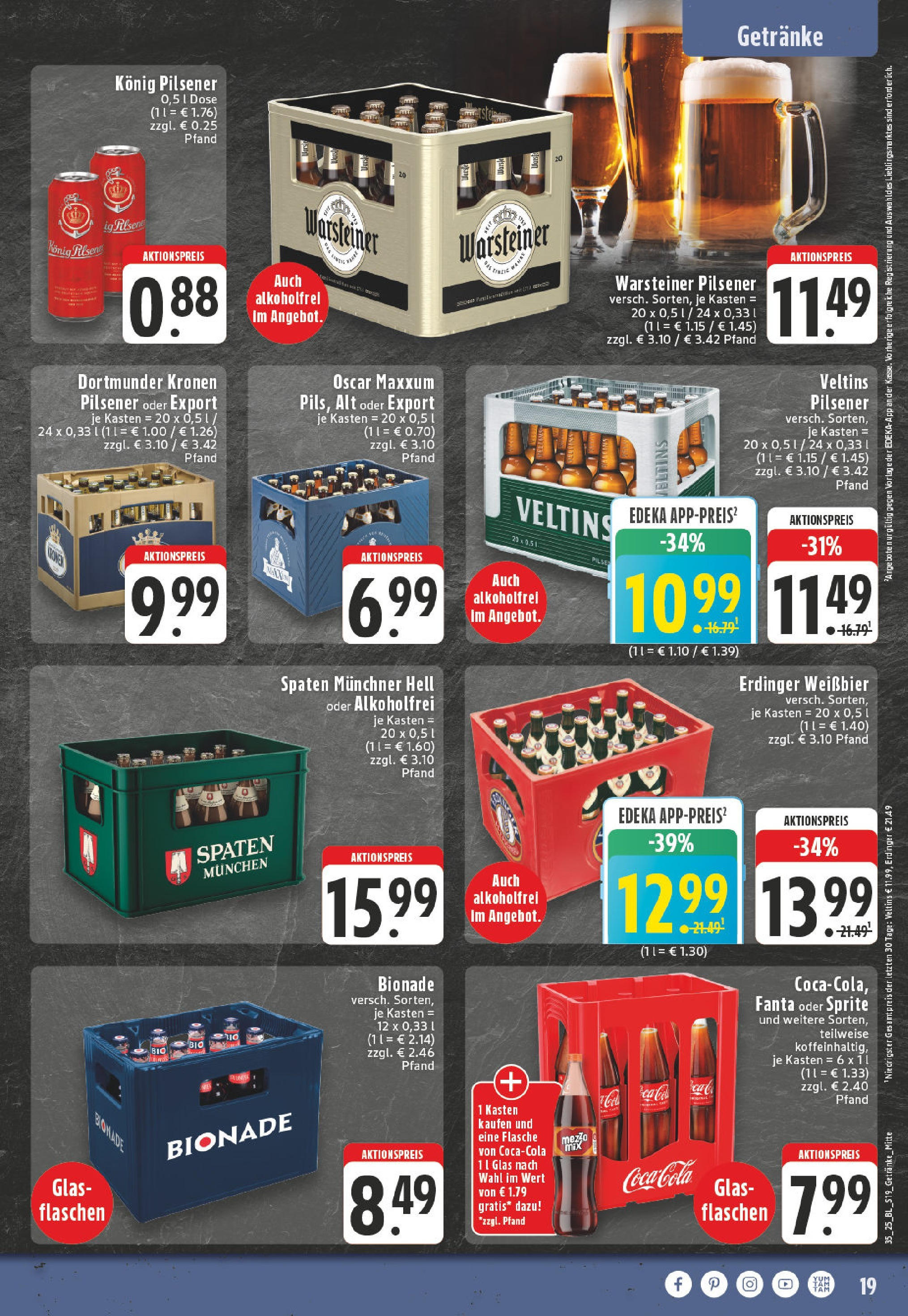 Edeka prospekt Dortmund (ab 24.08.2025) » Angebote Online | Seite: 19 | Produkte: Coca cola, Fanta, Konig pilsener, Bionade Edeka prospekt Dortmund (ab 24.08.2025) » Angebote Online | Seite: 19 | Produkte: Coca cola, Fanta, Konig pilsener, Bionade
