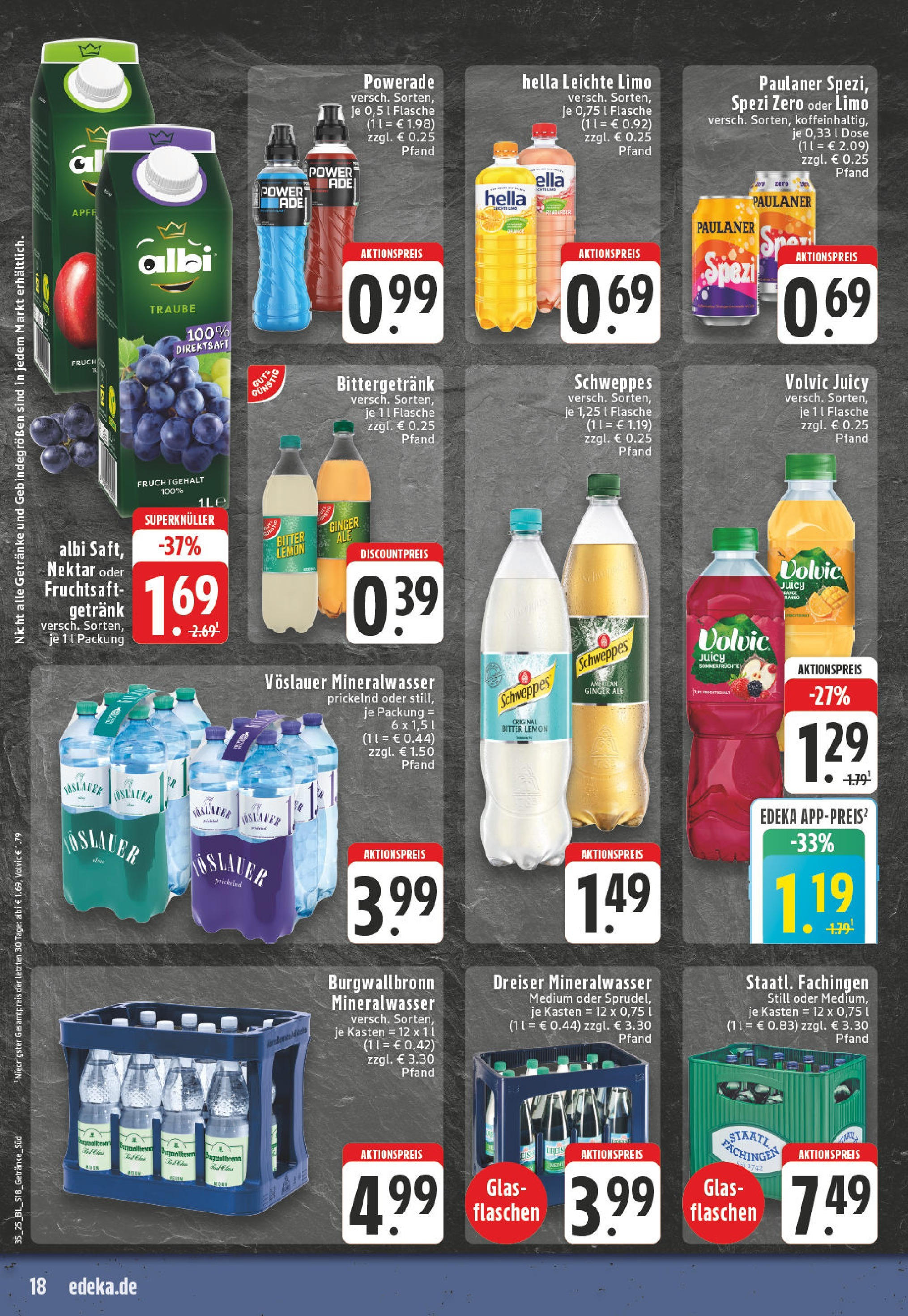Edeka prospekt Köln (ab 24.08.2025) » Angebote Online | Seite: 18 | Produkte: Schweppes, Mineralwasser, Powerade, Fruchtsaft Edeka prospekt Köln (ab 24.08.2025) » Angebote Online | Seite: 18 | Produkte: Schweppes, Mineralwasser, Powerade, Fruchtsaft