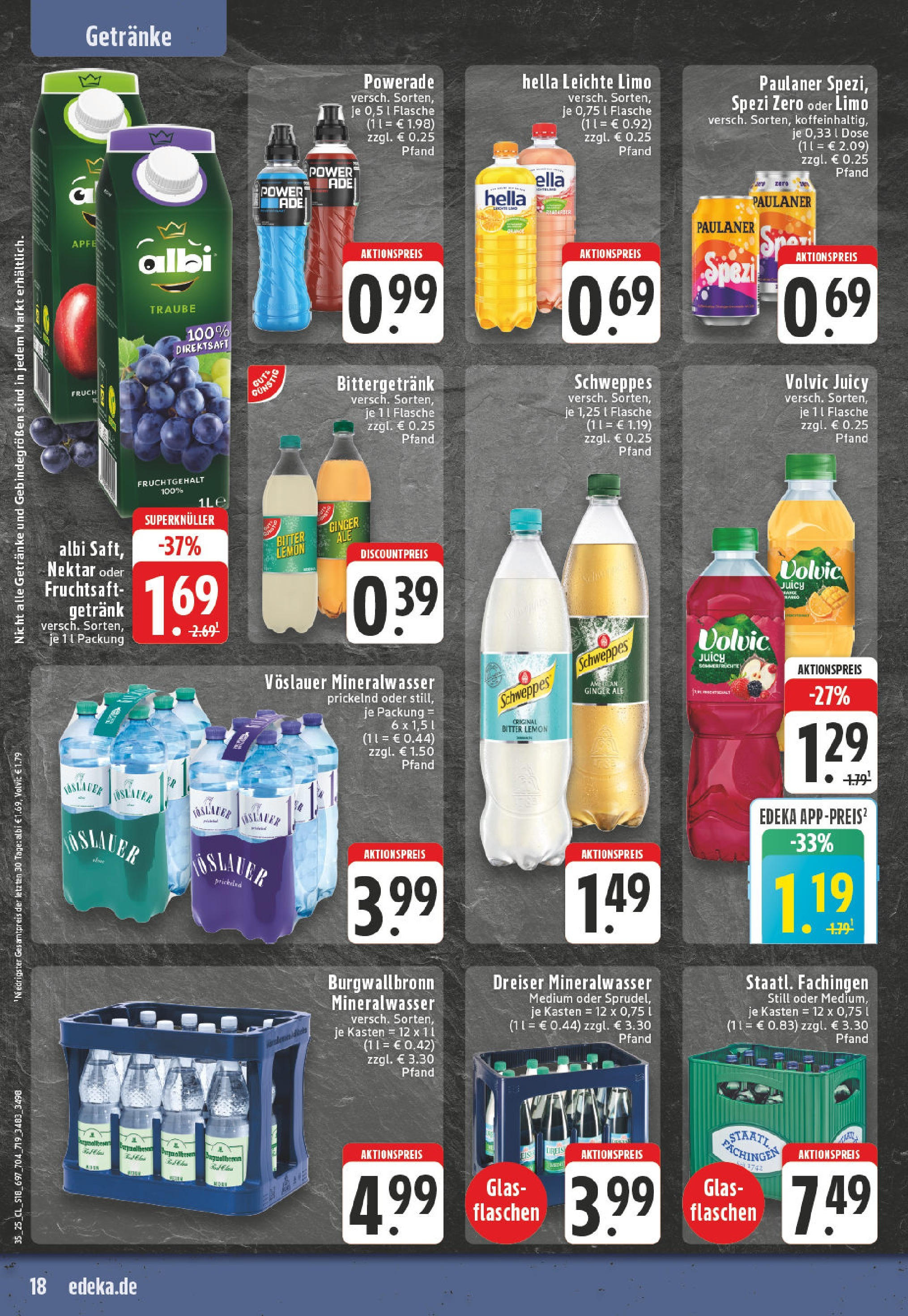 Edeka prospekt Alfter (ab 24.08.2025) » Angebote Online | Seite: 18 | Produkte: Mineralwasser, Powerade, Volvic, Paulaner Edeka prospekt Alfter (ab 24.08.2025) » Angebote Online | Seite: 18 | Produkte: Mineralwasser, Powerade, Volvic, Paulaner