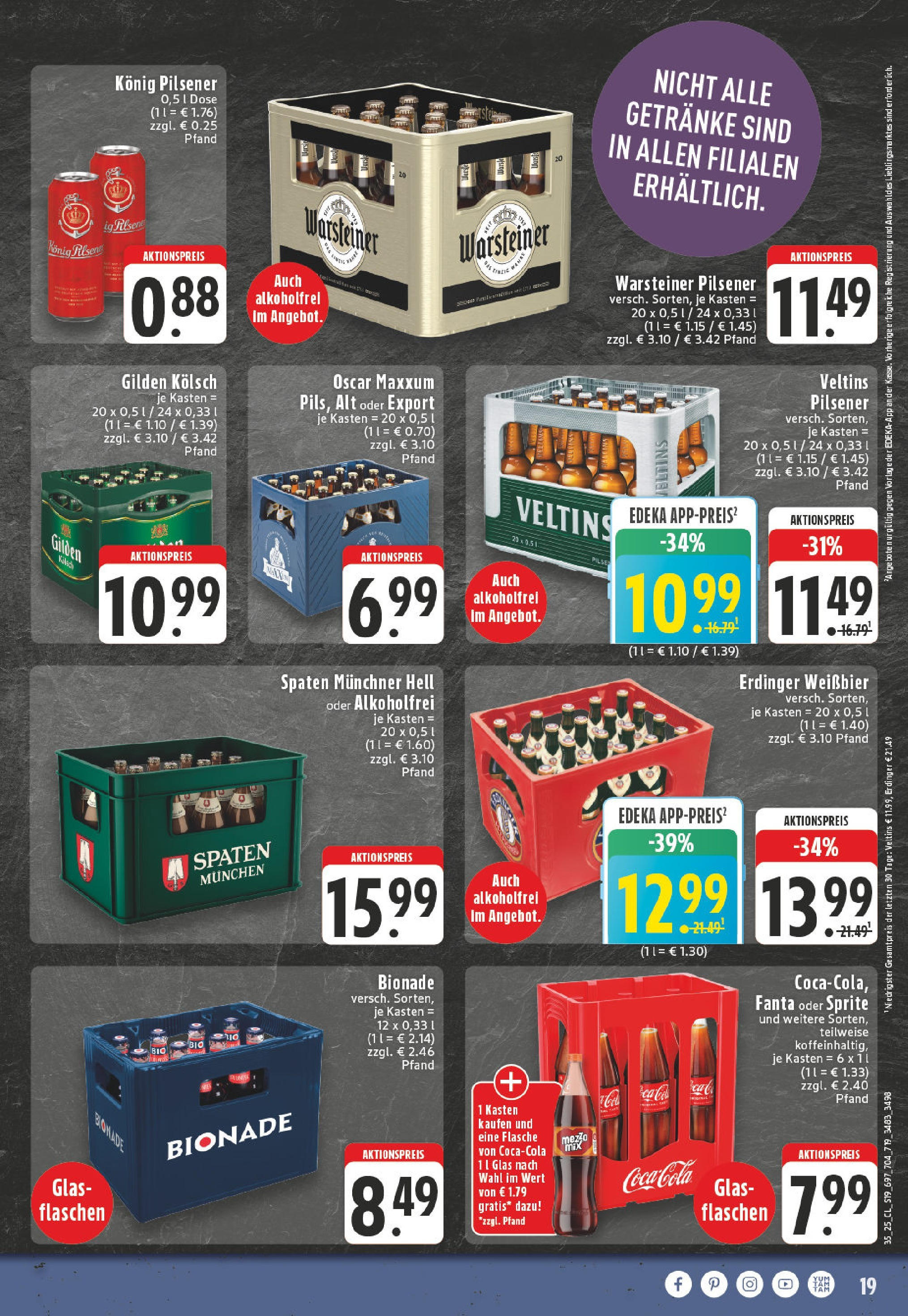 Edeka prospekt Alfter (ab 24.08.2025) » Angebote Online | Seite: 19 | Produkte: Konig pilsener, Weißbier, Warsteiner, Veltins Edeka prospekt Alfter (ab 24.08.2025) » Angebote Online | Seite: 19 | Produkte: Konig pilsener, Weißbier, Warsteiner, Veltins